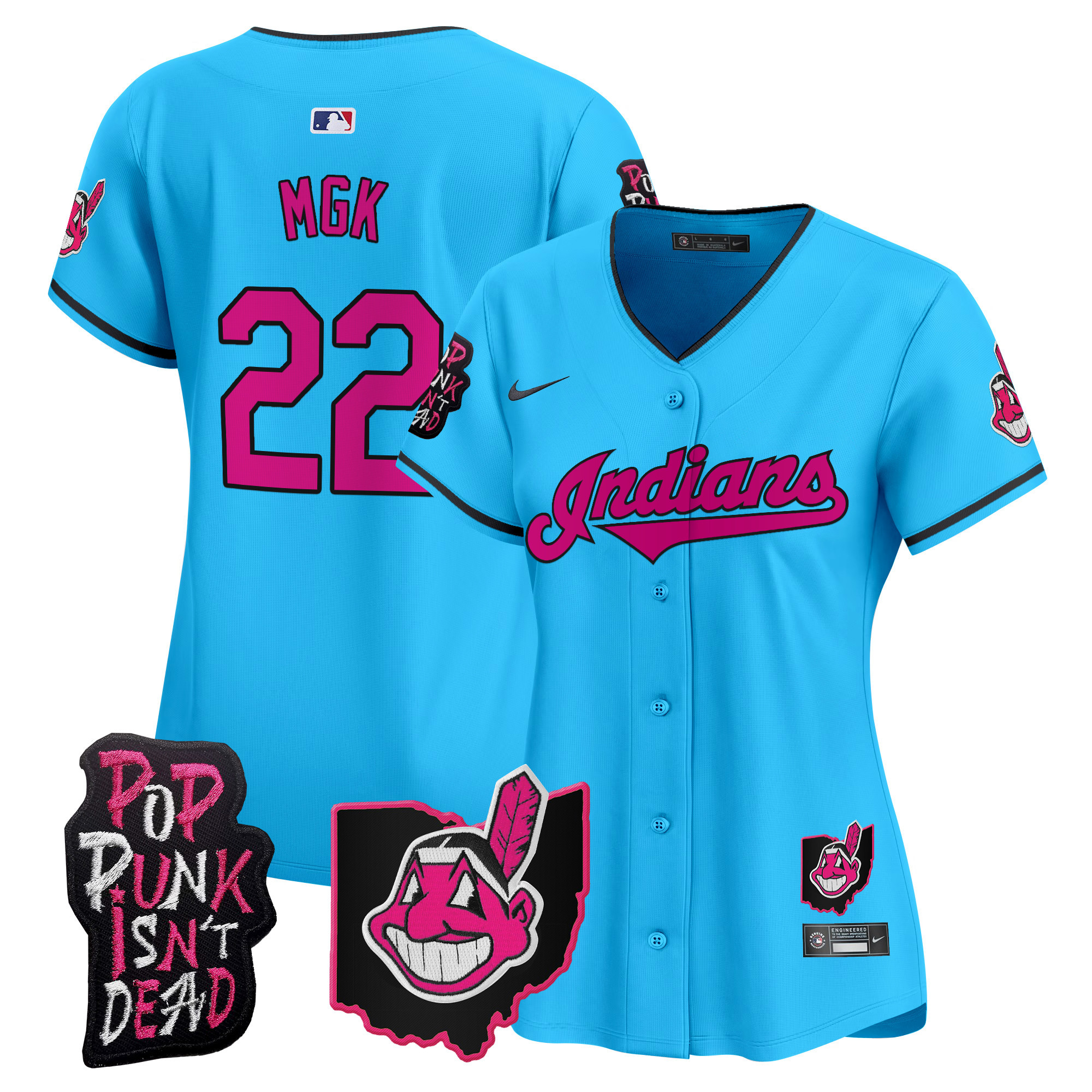 Women's Cleveland Indians MGK Patch Vapor Premier Limited Jersey - All Stitched