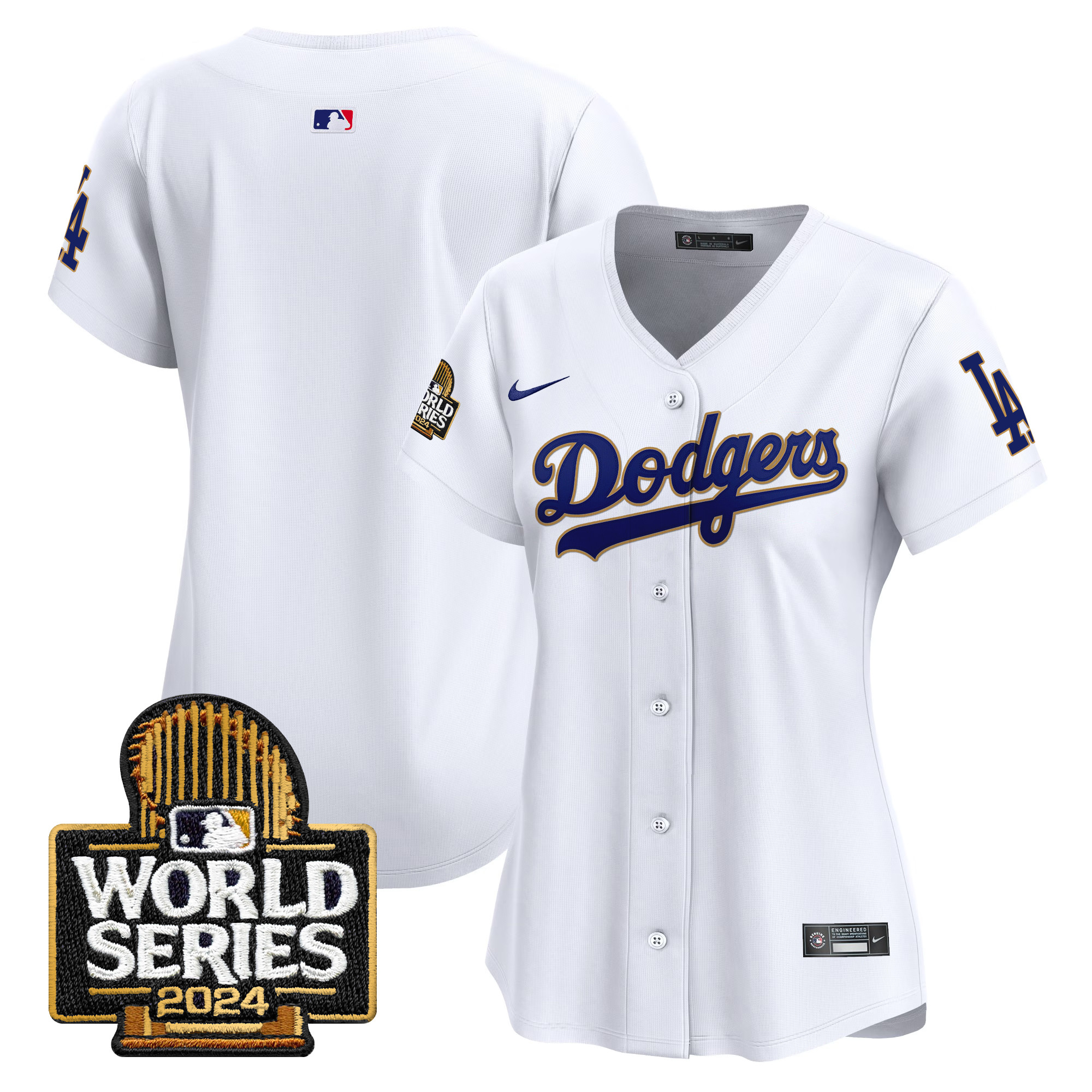 Women's Dodgers 2024 World Series Gold Trim Vapor Premier Limited Jersey - All Stitched