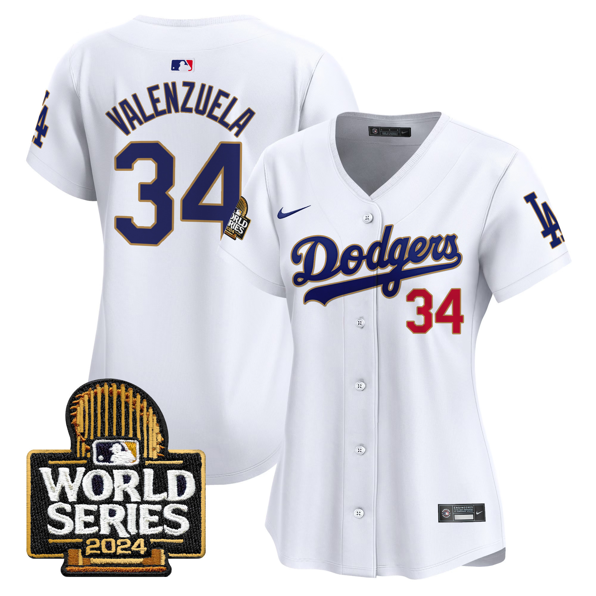Women's Dodgers 2024 World Series Gold Trim Vapor Premier Limited Jersey - All Stitched