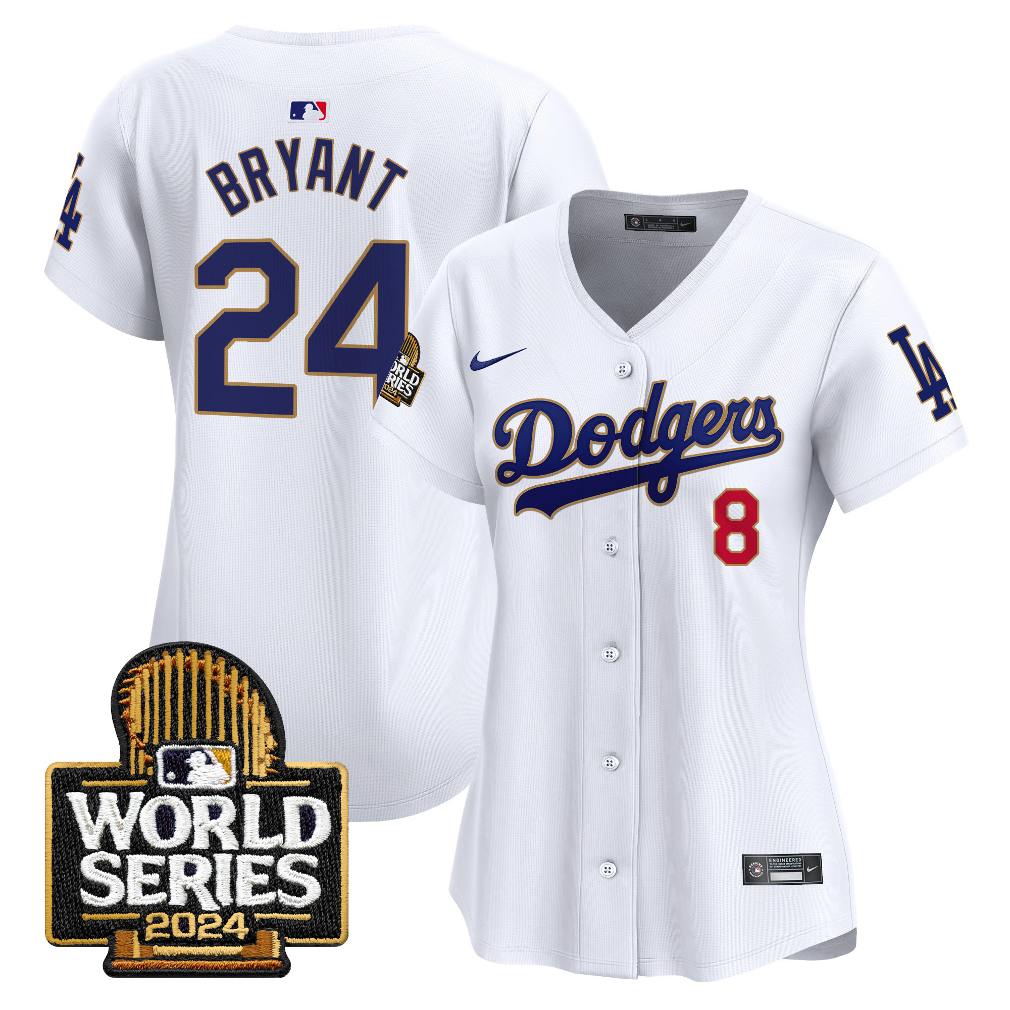 Women's Dodgers 2024 World Series Gold Trim Vapor Premier Limited Jersey - All Stitched