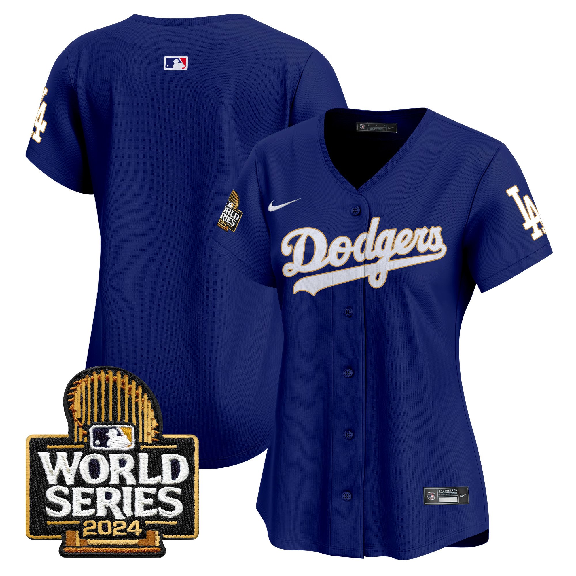 Women's Dodgers 2024 World Series Gold Trim Vapor Premier Limited Jersey - All Stitched