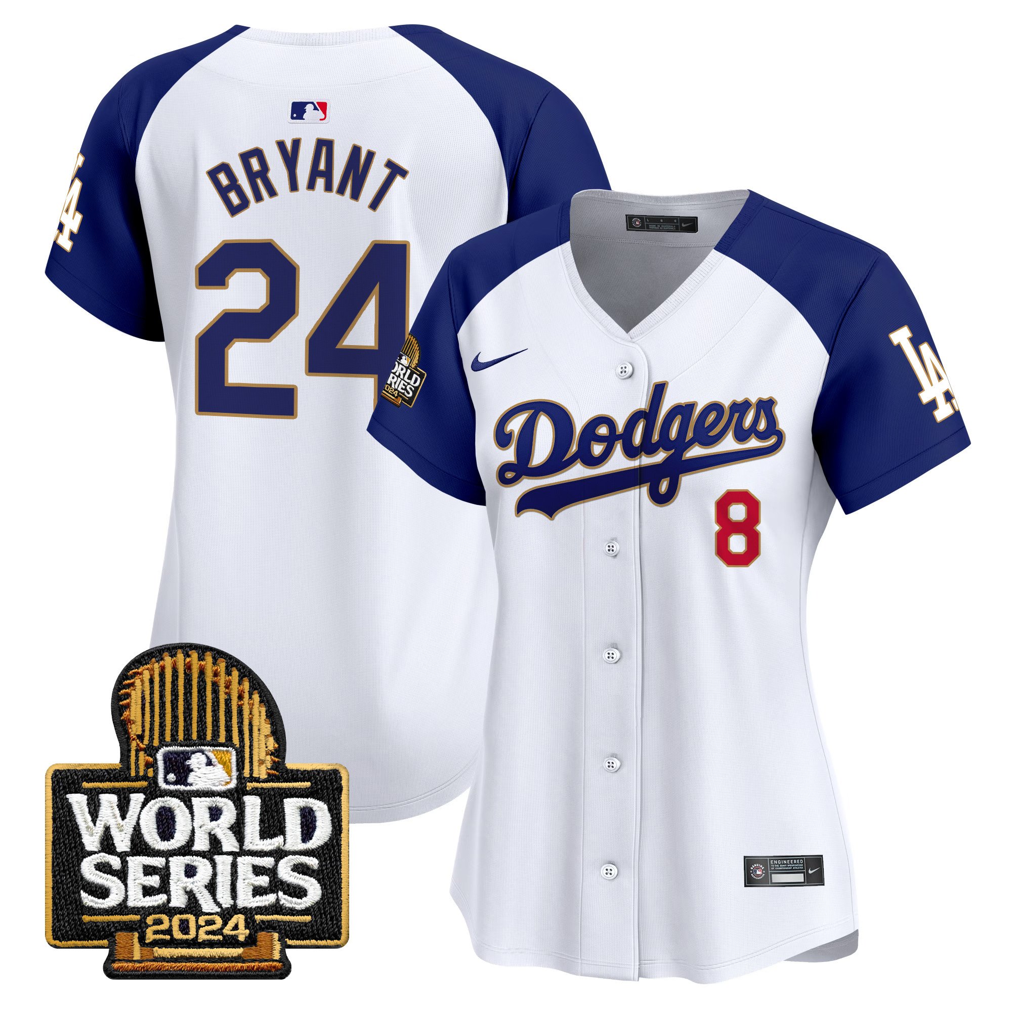 Women's Dodgers 2024 World Series Gold Trim Vapor Premier Limited Jersey - All Stitched