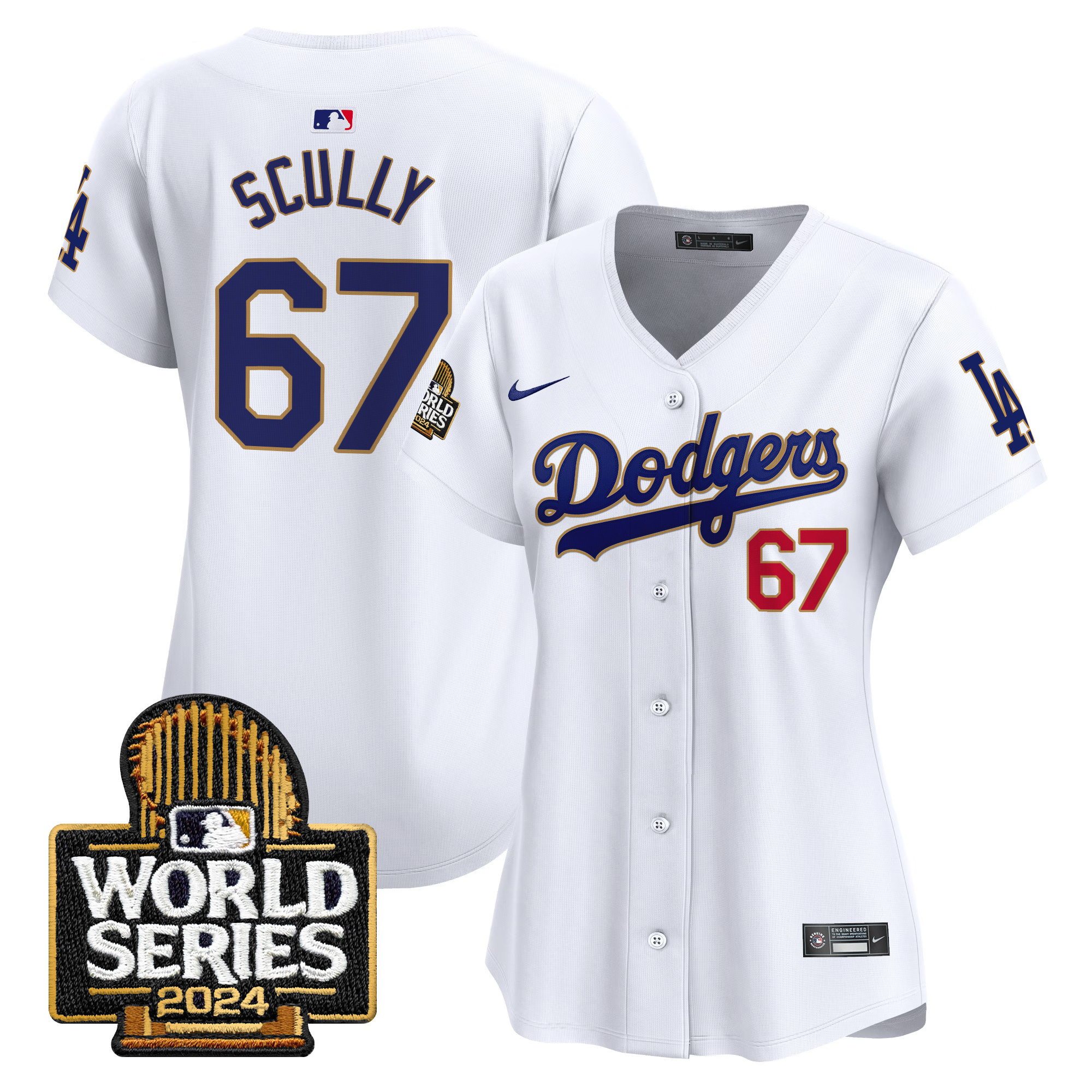 Women's Dodgers 2024 World Series Gold Trim Vapor Premier Limited Jersey - All Stitched