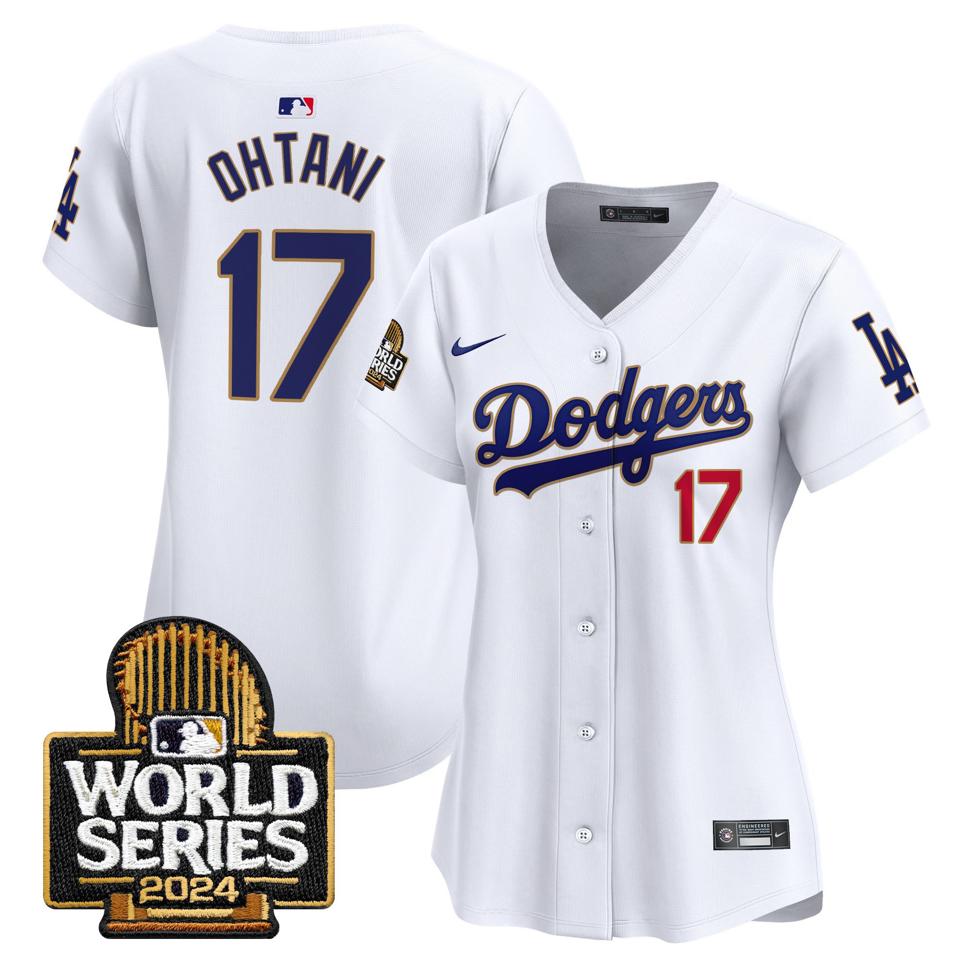 Women's Dodgers 2024 World Series Gold Trim Vapor Premier Limited Jersey - All Stitched