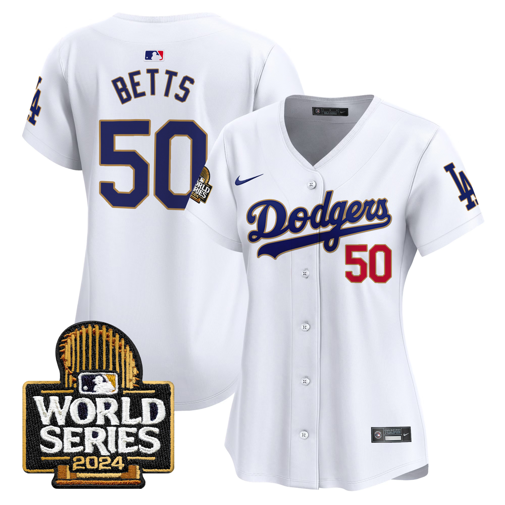 Women's Dodgers 2024 World Series Gold Trim Vapor Premier Limited Jersey - All Stitched