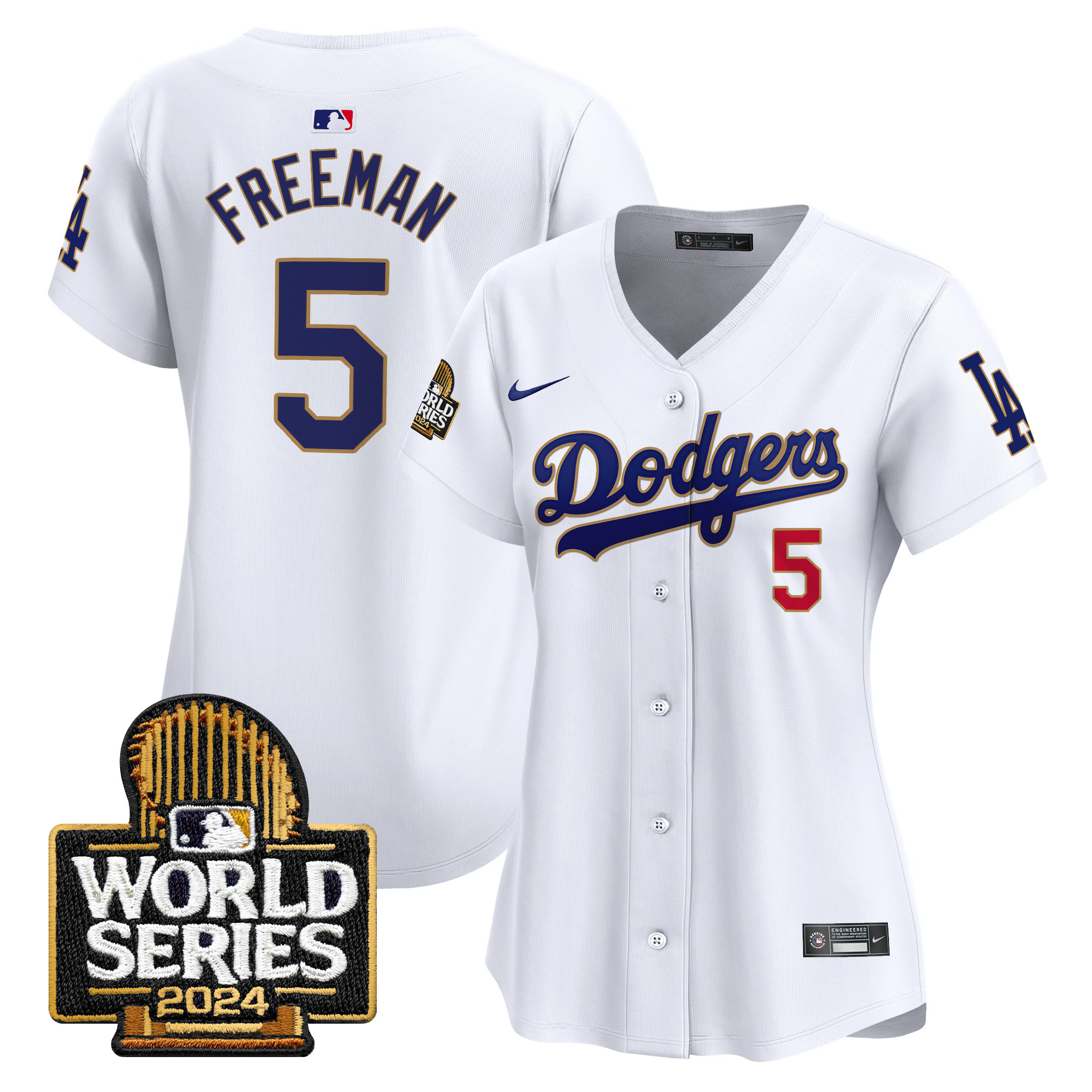 Women's Dodgers 2024 World Series Gold Trim Vapor Premier Limited Jersey - All Stitched
