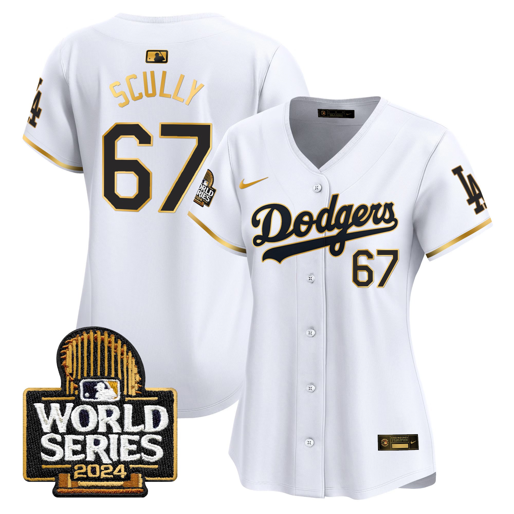 Women's Dodgers 2024 World Series Gold Trim Vapor Premier Limited Jersey - All Stitched