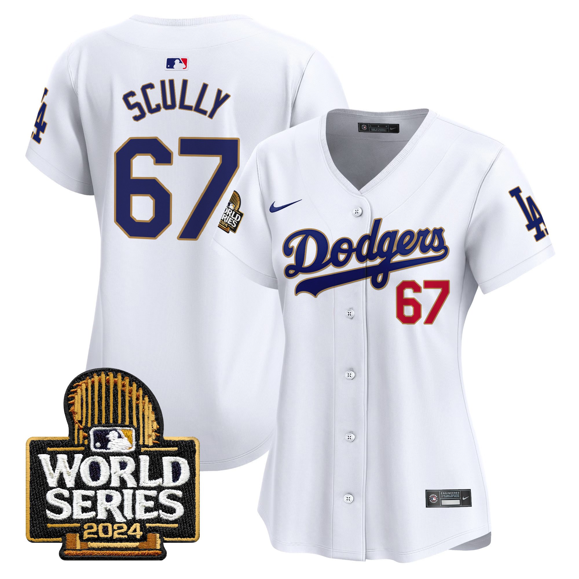 Women's Dodgers 2024 World Series Gold Trim Vapor Premier Limited Jersey - All Stitched
