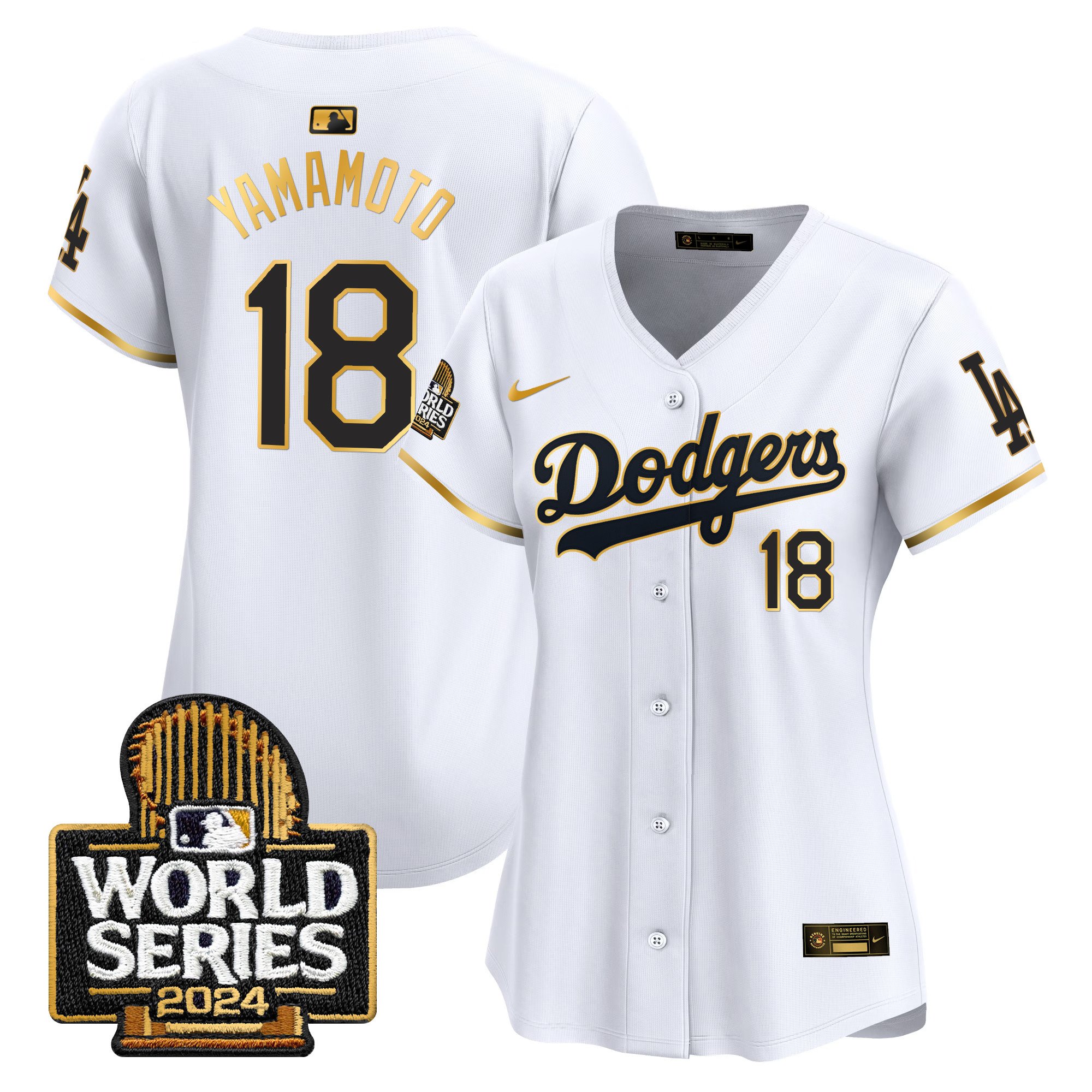 Women's Dodgers 2024 World Series Gold Trim Vapor Premier Limited Jersey - All Stitched