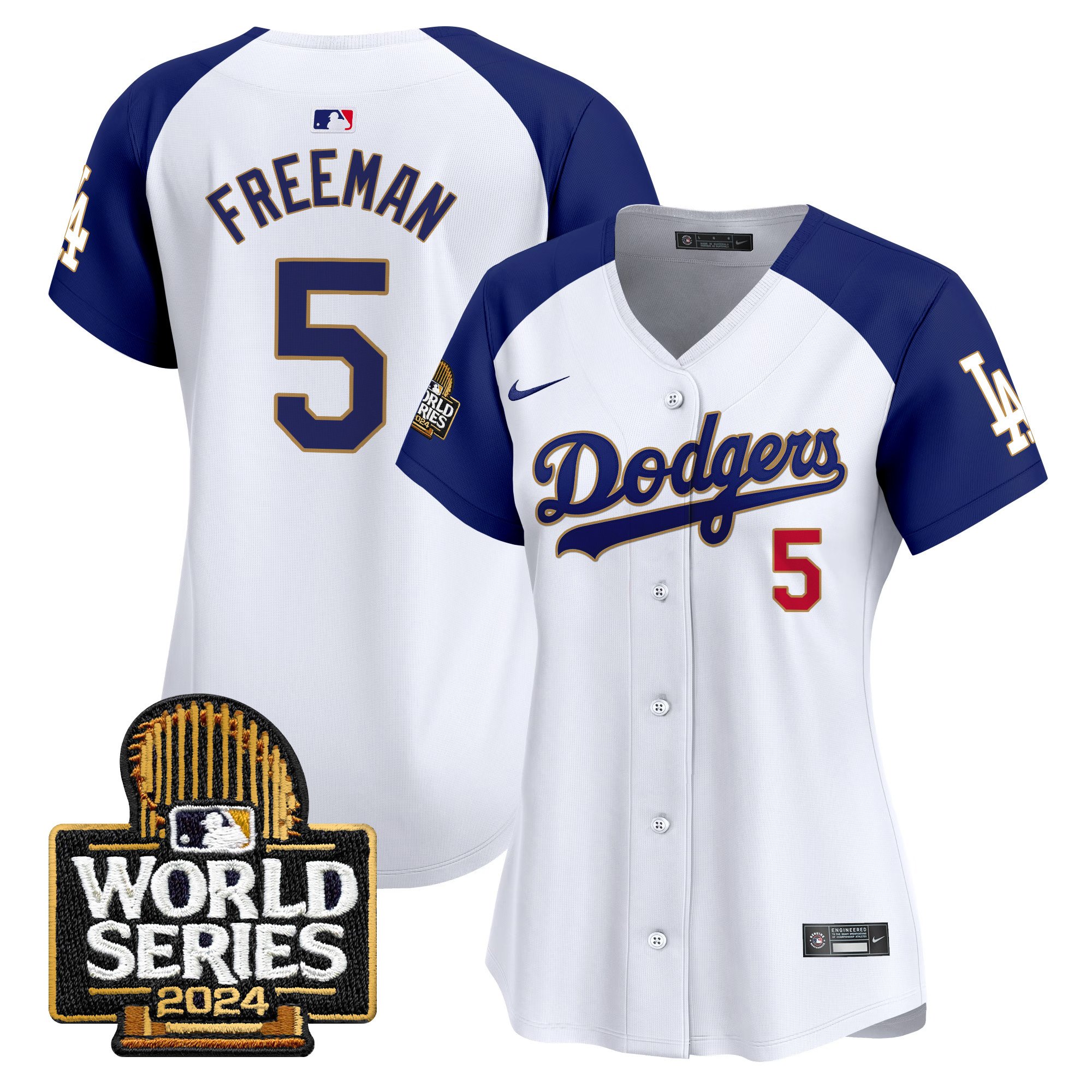Women's Dodgers 2024 World Series Gold Trim Vapor Premier Limited Jersey - All Stitched