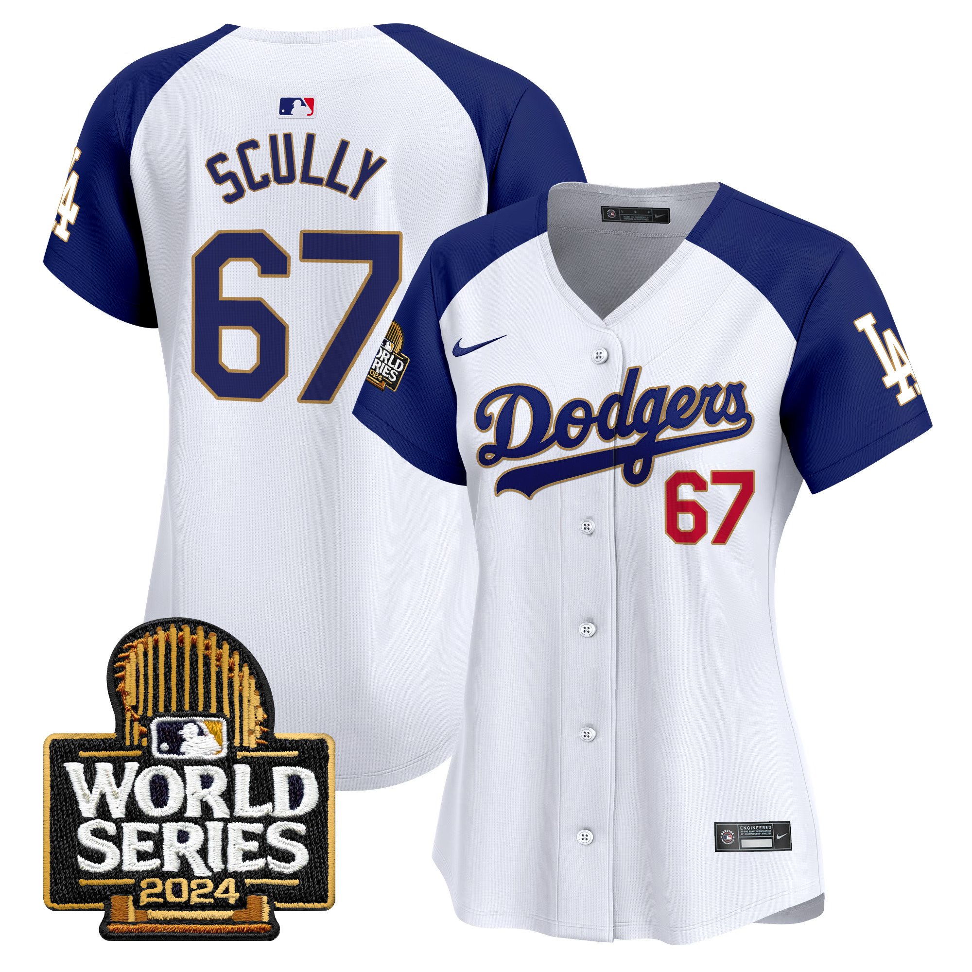 Women's Dodgers 2024 World Series Gold Trim Vapor Premier Limited Jersey - All Stitched