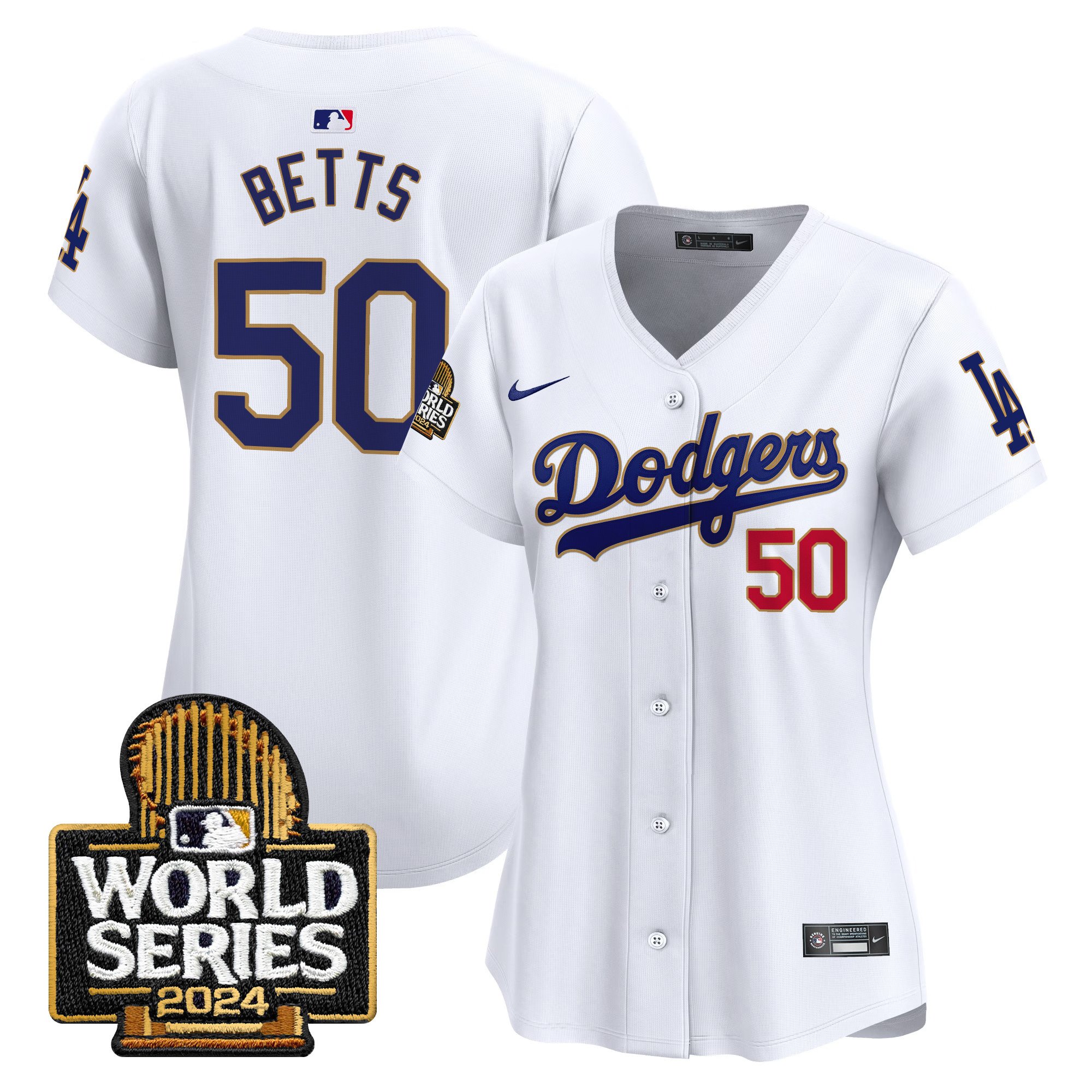 Women's Dodgers 2024 World Series Gold Trim Vapor Premier Limited Jersey - All Stitched