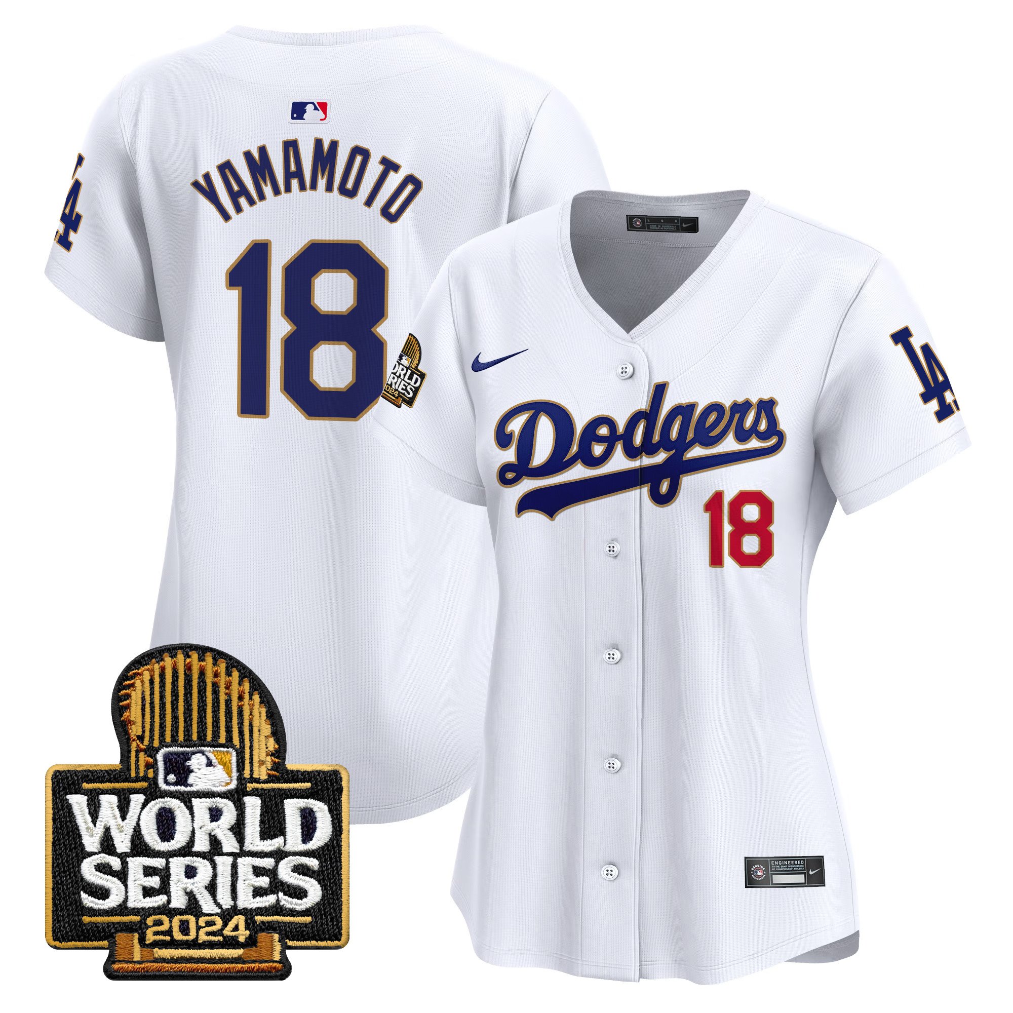 Women's Dodgers 2024 World Series Gold Trim Vapor Premier Limited Jersey - All Stitched