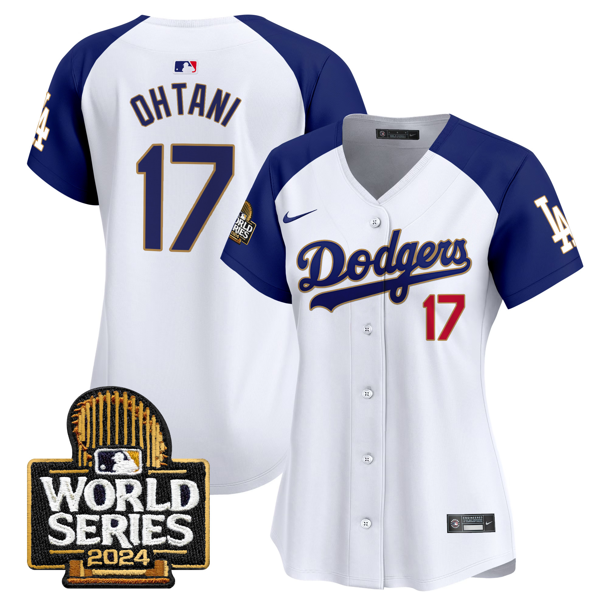 Women's Dodgers 2024 World Series Gold Trim Vapor Premier Limited Jersey - All Stitched