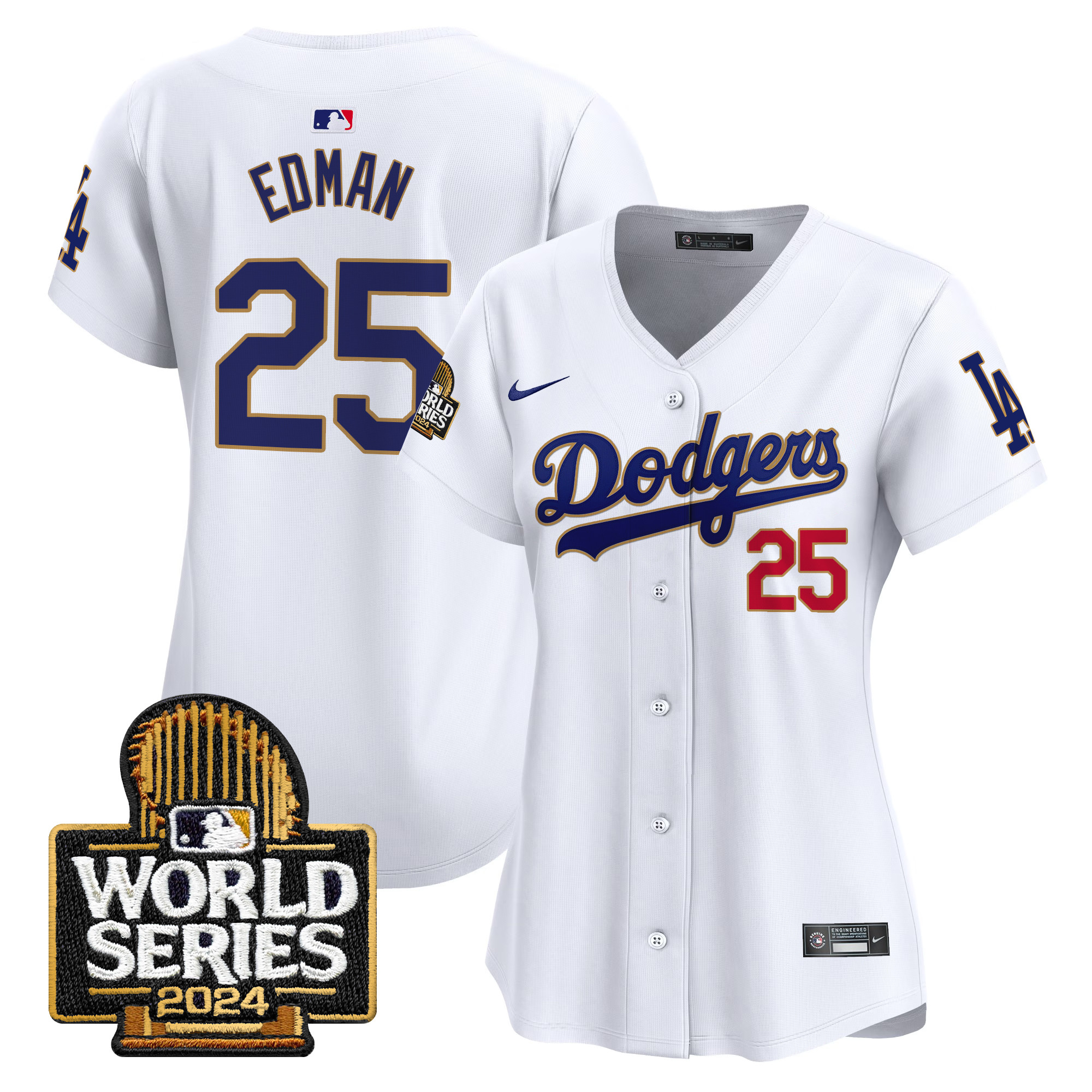 Women's Dodgers 2024 World Series Gold Trim Vapor Premier Limited Jersey - All Stitched