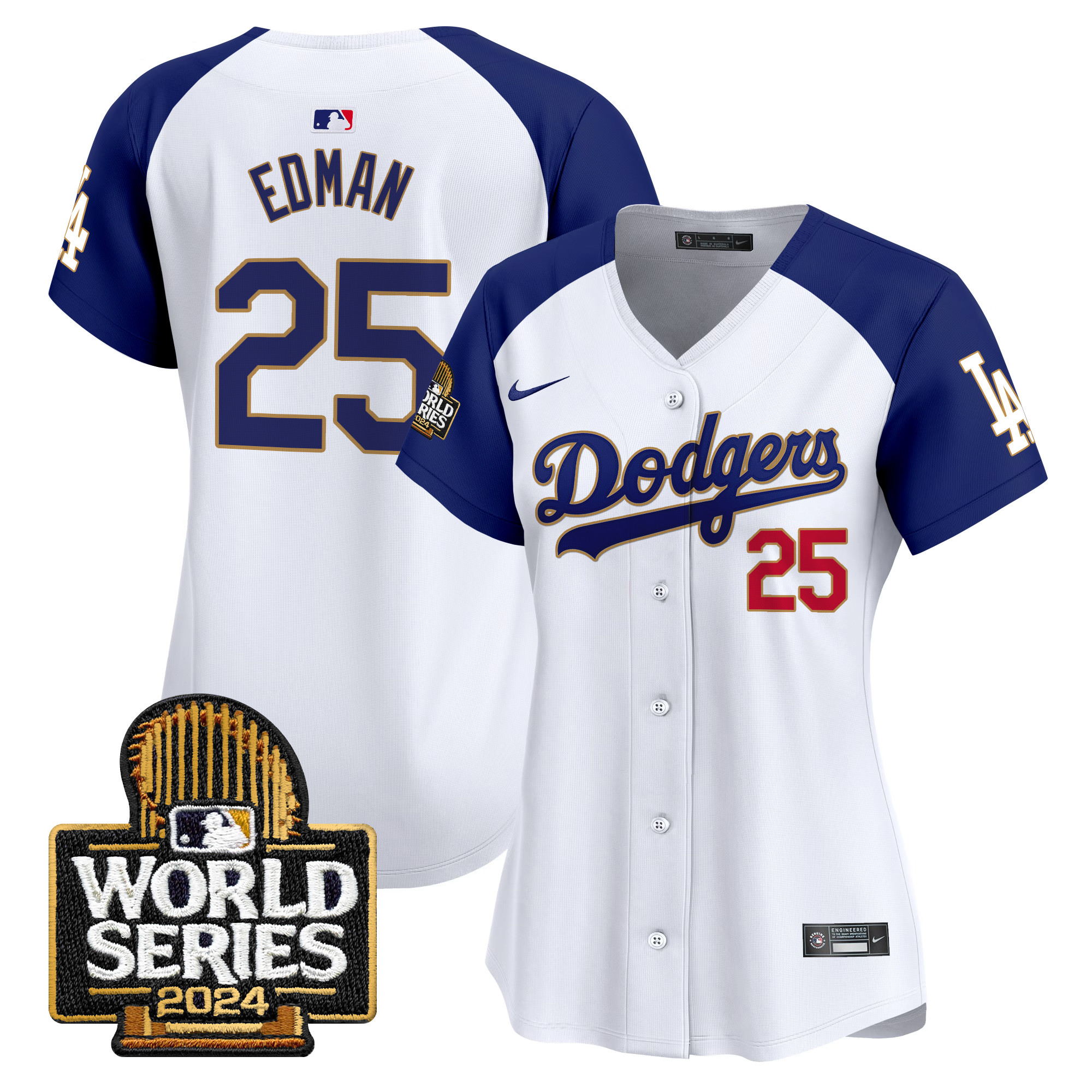 Women's Dodgers 2024 World Series Gold Trim Vapor Premier Limited Jersey - All Stitched
