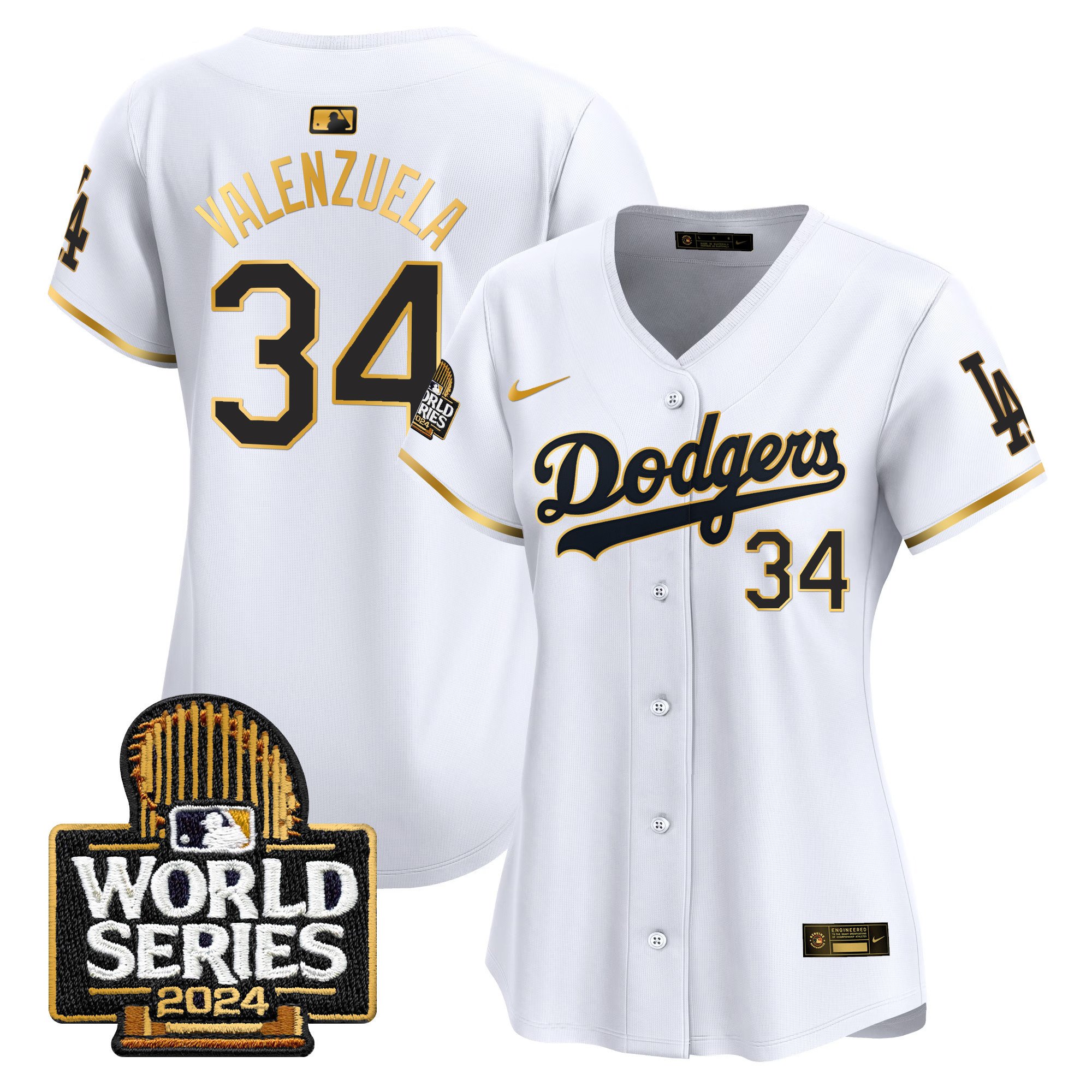 Women's Dodgers 2024 World Series Gold Trim Vapor Premier Limited Jersey - All Stitched