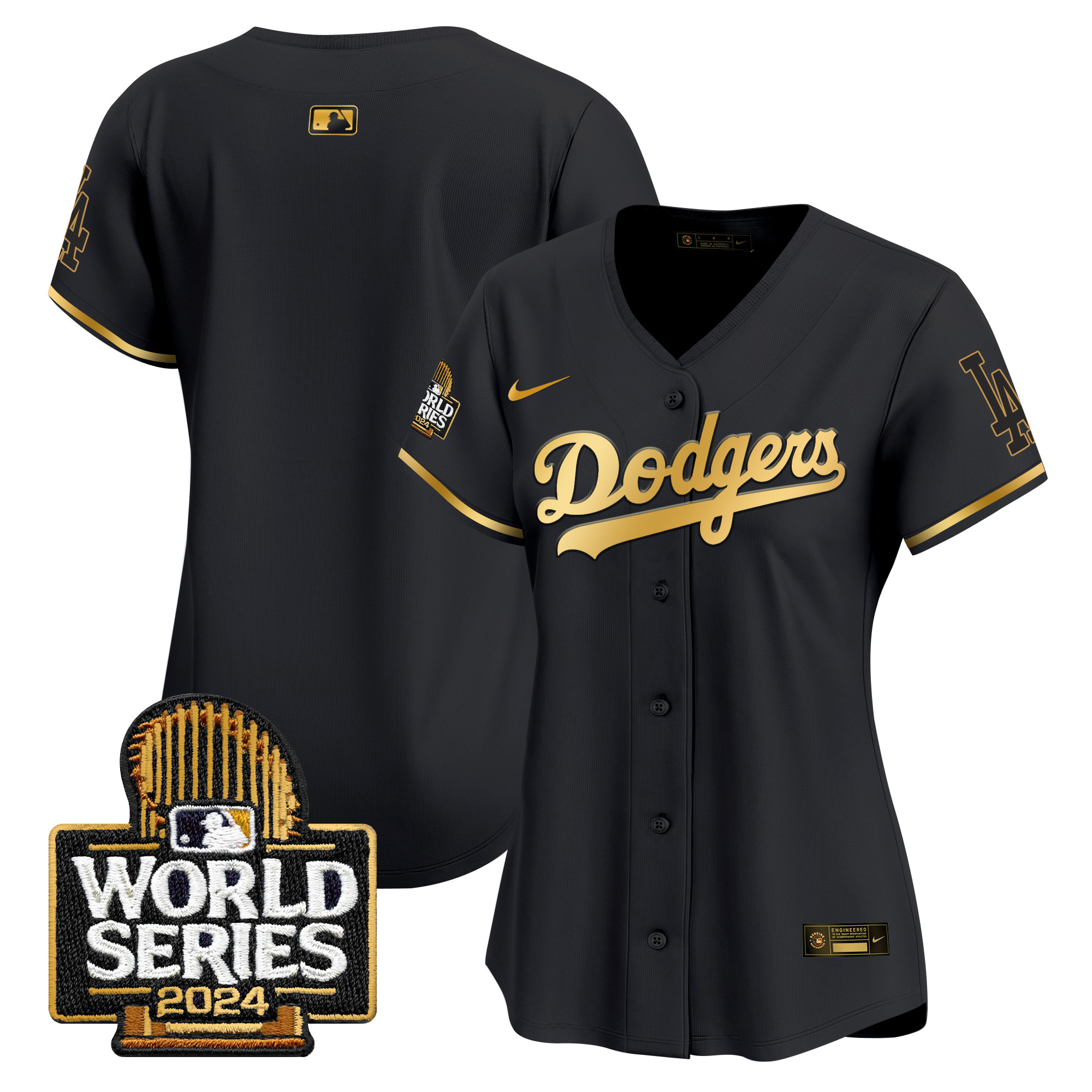 Women's Dodgers 2024 World Series Gold Trim Vapor Premier Limited Jersey - All Stitched