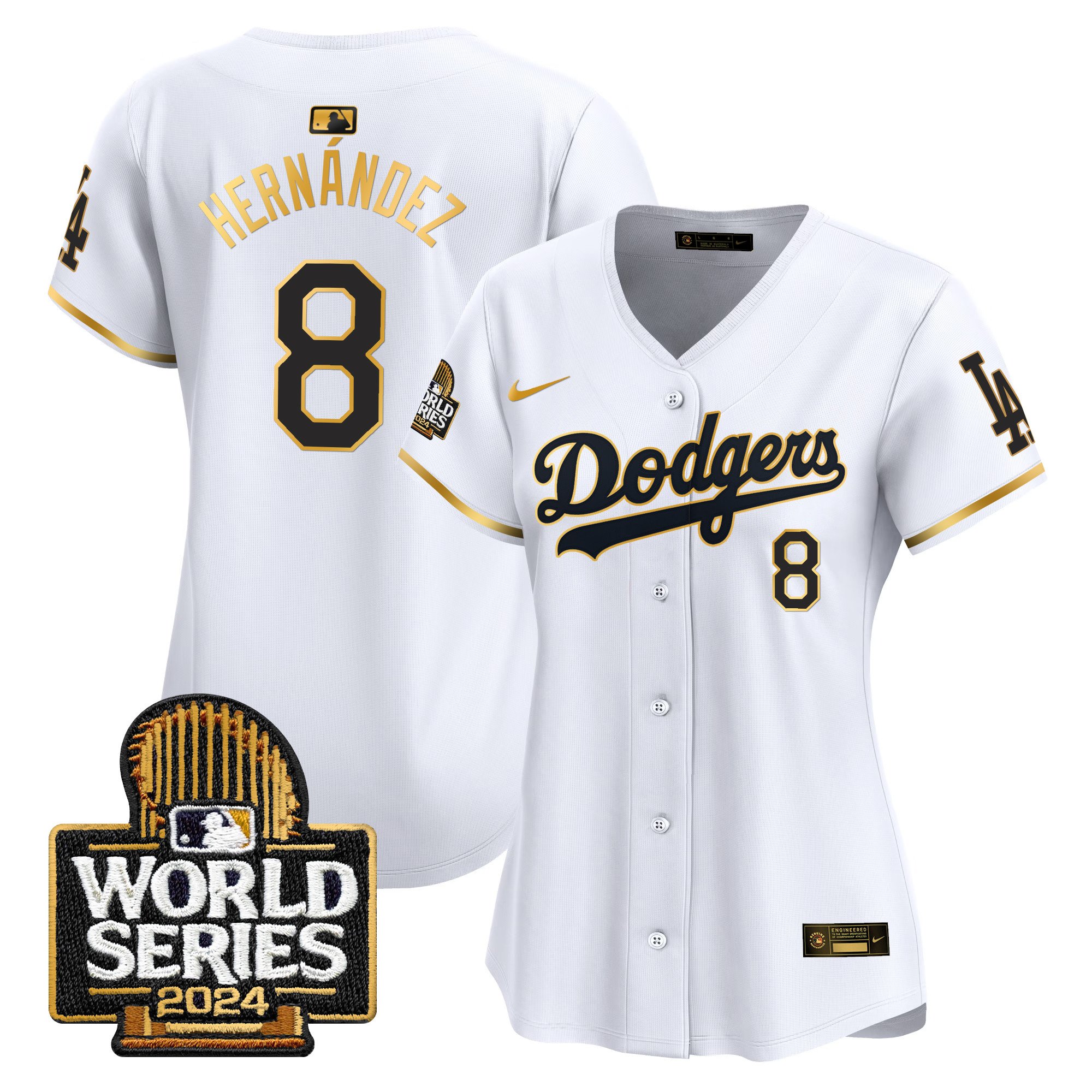 Women's Dodgers 2024 World Series Gold Trim Vapor Premier Limited Jersey - All Stitched