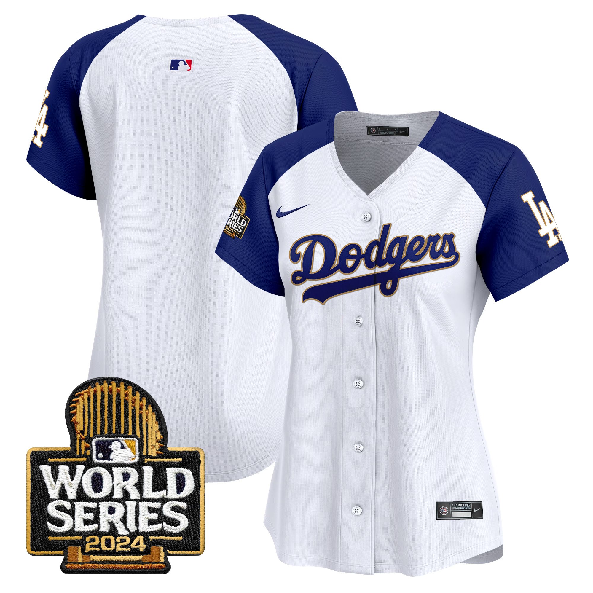 Women's Dodgers 2024 World Series Gold Trim Vapor Premier Limited Jersey - All Stitched
