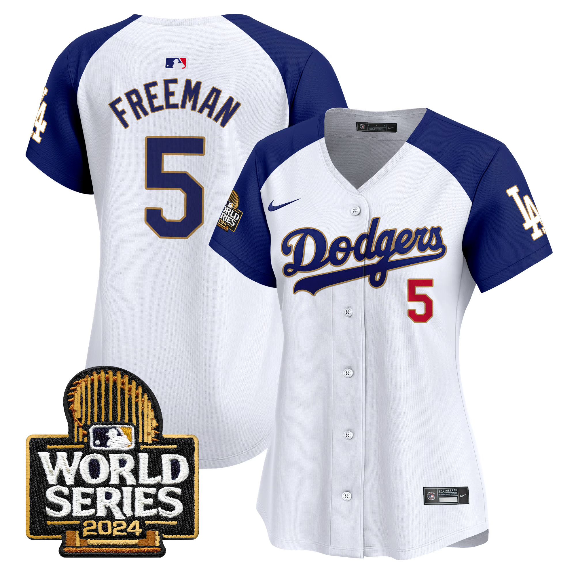 Women's Dodgers 2024 World Series Gold Trim Vapor Premier Limited Jersey - All Stitched
