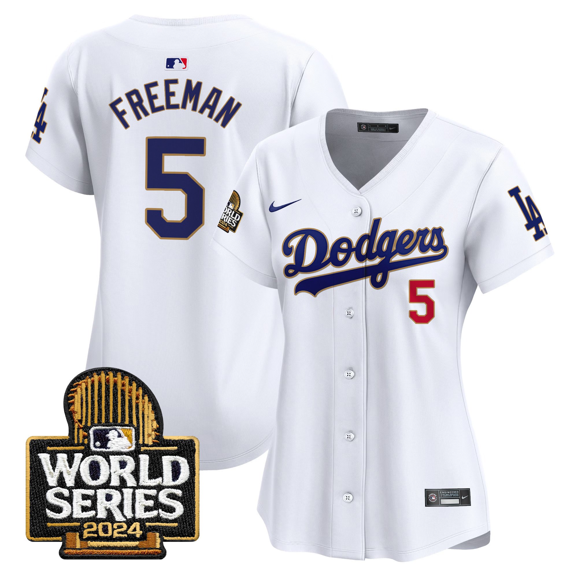 Women's Dodgers 2024 World Series Gold Trim Vapor Premier Limited Jersey - All Stitched