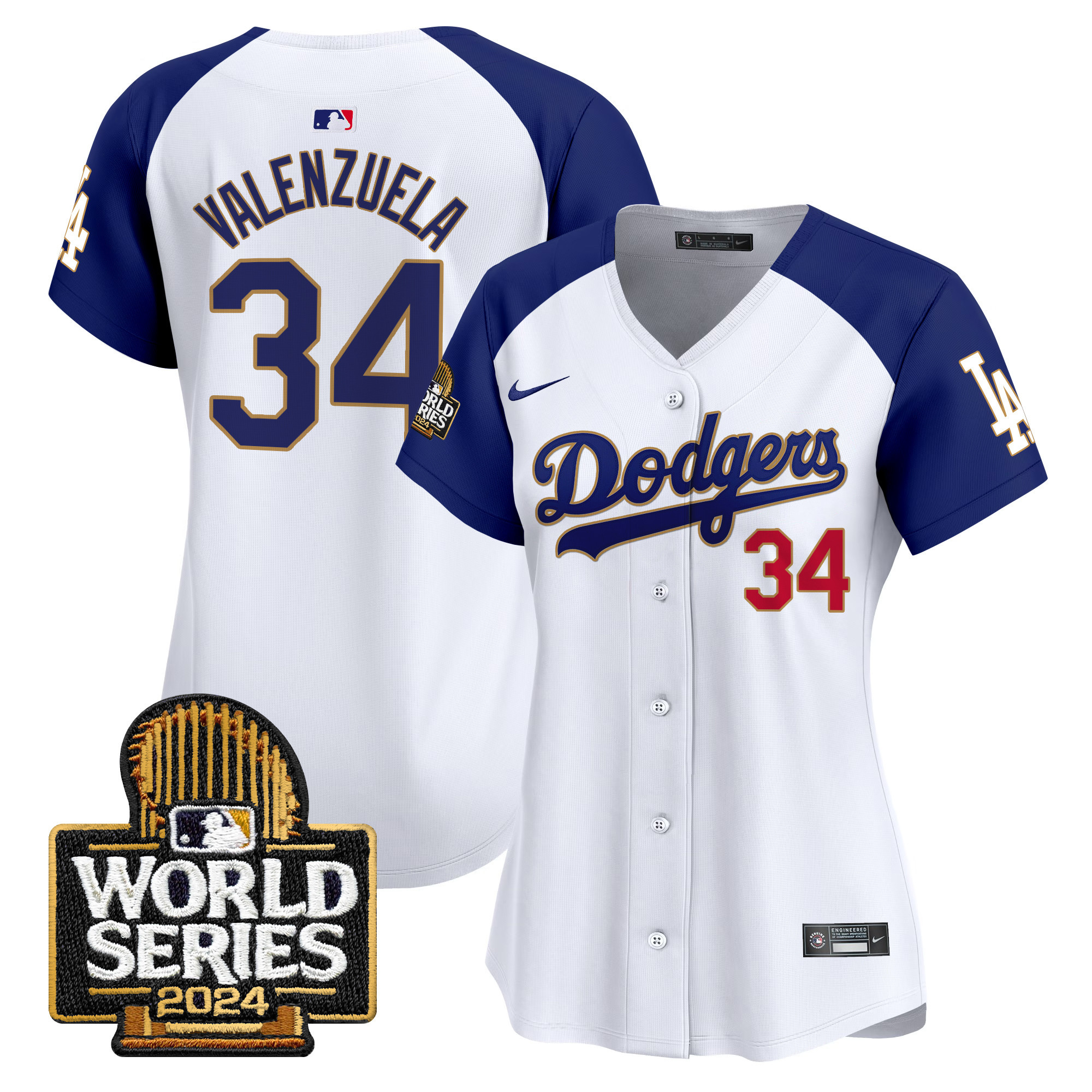 Women's Dodgers 2024 World Series Gold Trim Vapor Premier Limited Jersey - All Stitched