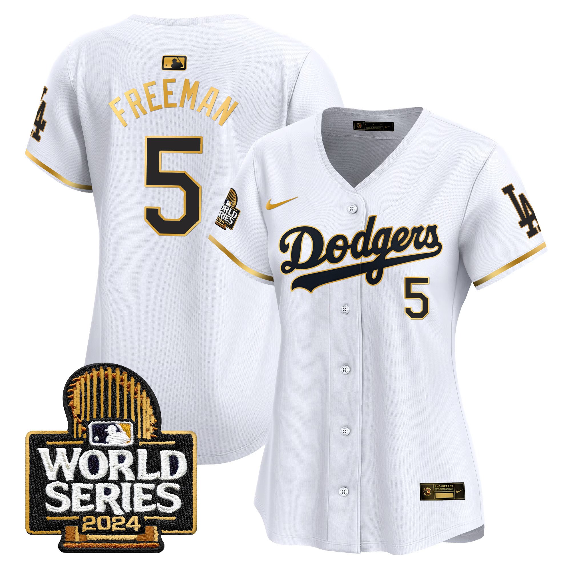 Women's Dodgers 2024 World Series Gold Trim Vapor Premier Limited Jersey - All Stitched