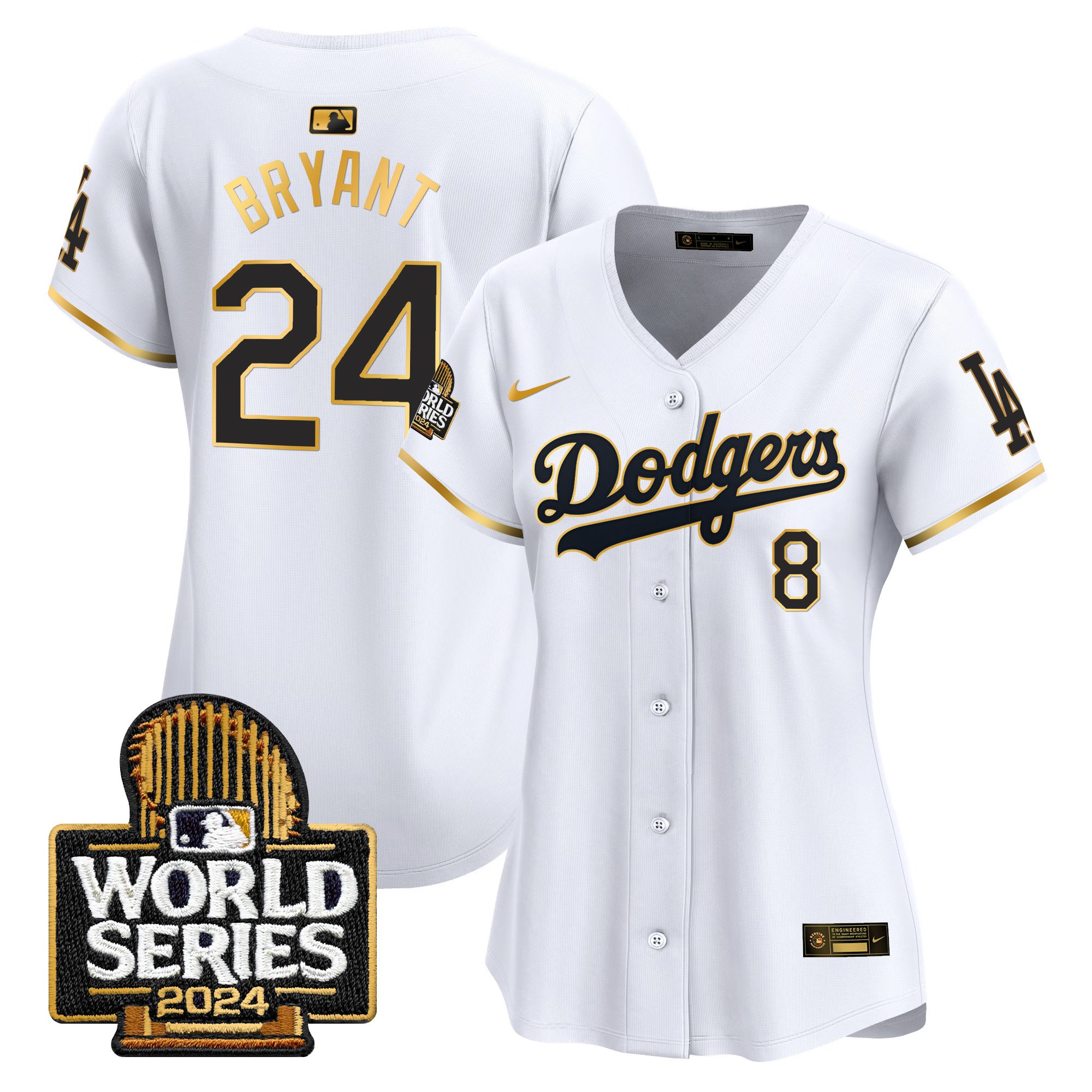 Women's Dodgers 2024 World Series Gold Trim Vapor Premier Limited Jersey - All Stitched
