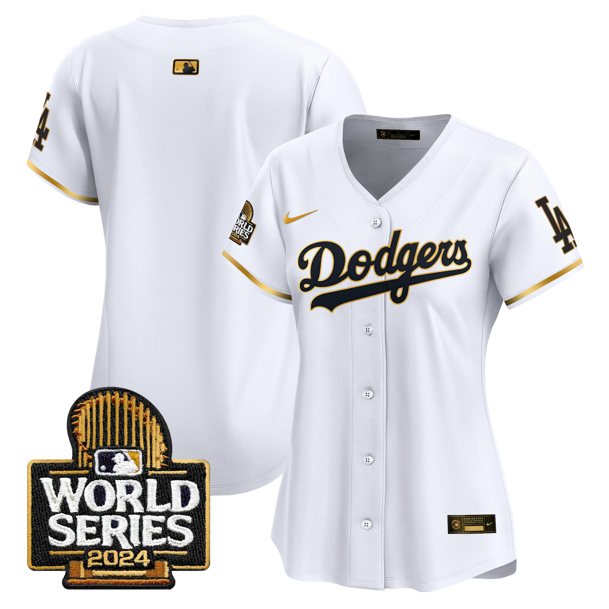 Women's Dodgers 2024 World Series Gold Trim Vapor Premier Limited Jersey - All Stitched