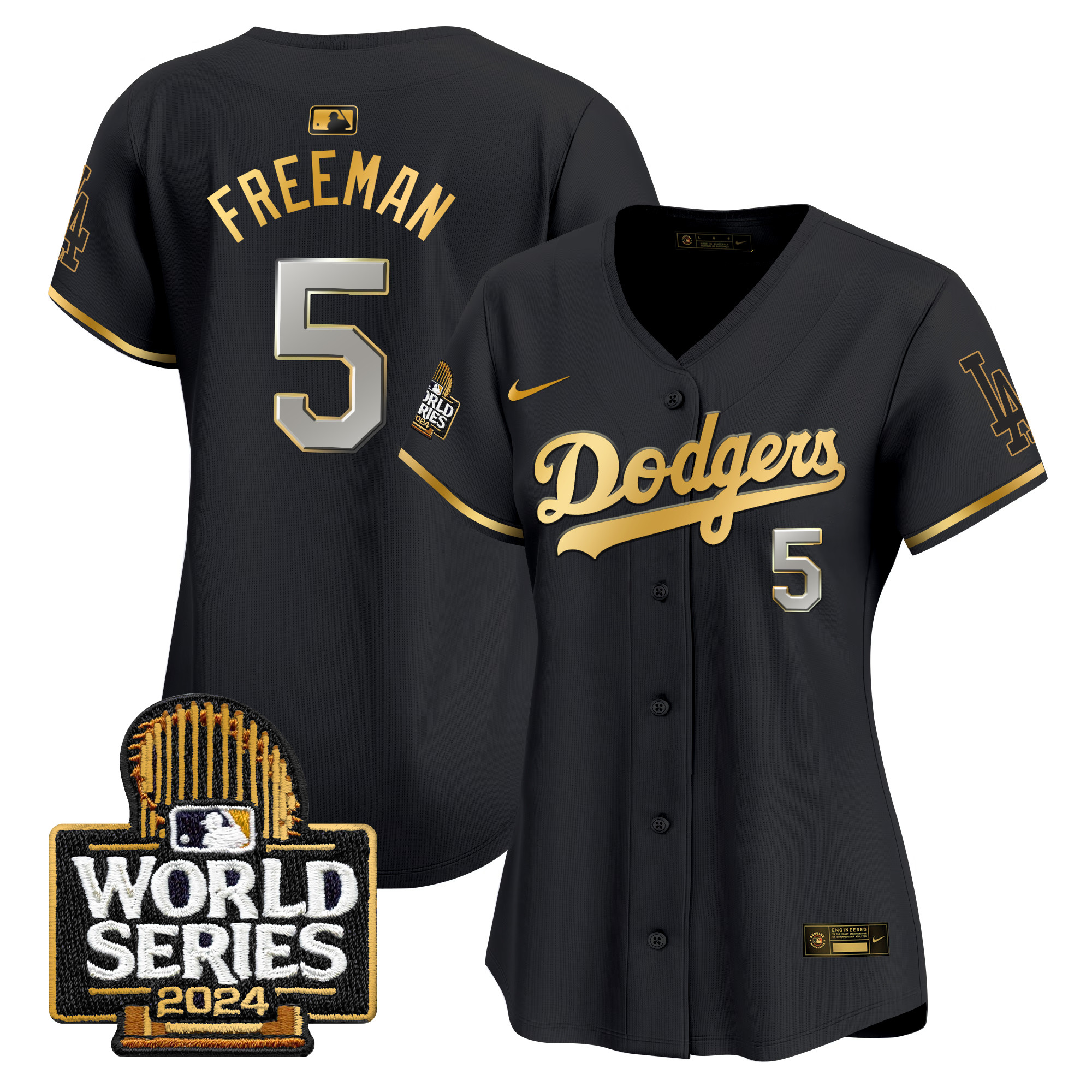 Women's Dodgers 2024 World Series Gold Trim Vapor Premier Limited Jersey - All Stitched