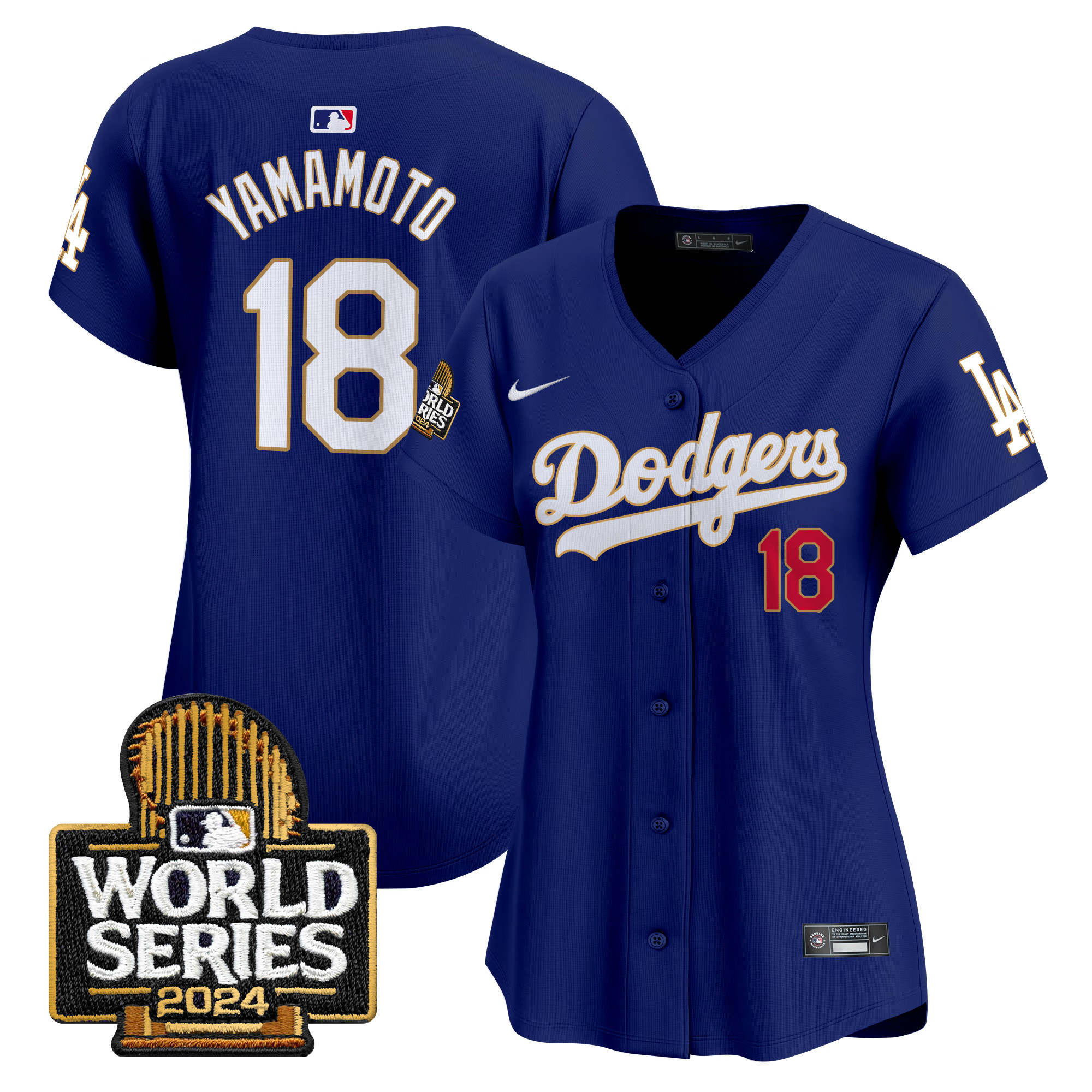 Women's Dodgers 2024 World Series Gold Trim Vapor Premier Limited Jersey - All Stitched
