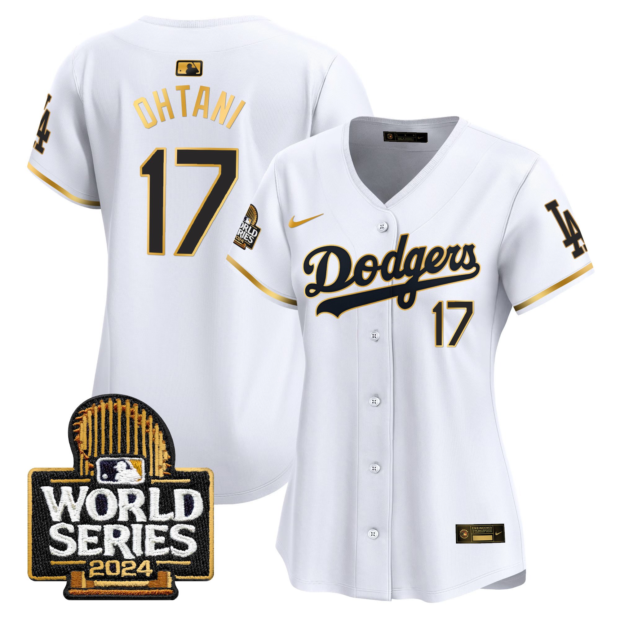 Women's Dodgers 2024 World Series Gold Trim Vapor Premier Limited Jersey - All Stitched