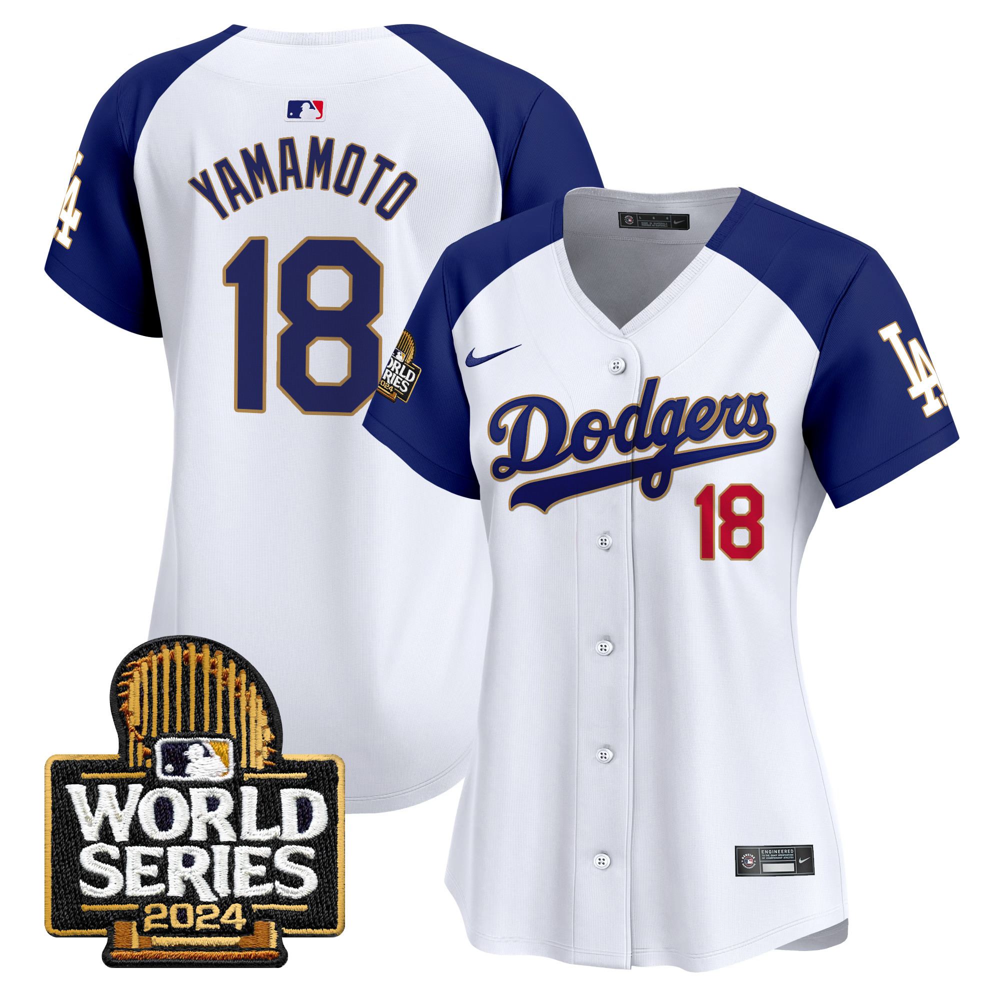 Women's Dodgers 2024 World Series Gold Trim Vapor Premier Limited Jersey - All Stitched