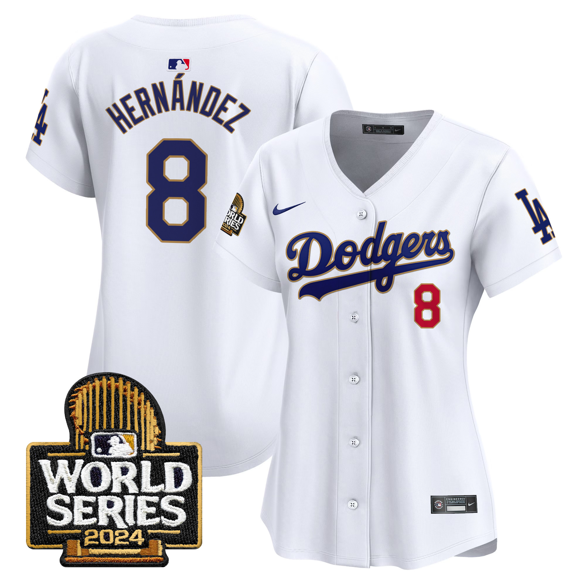 Women's Dodgers 2024 World Series Gold Trim Vapor Premier Limited Jersey - All Stitched