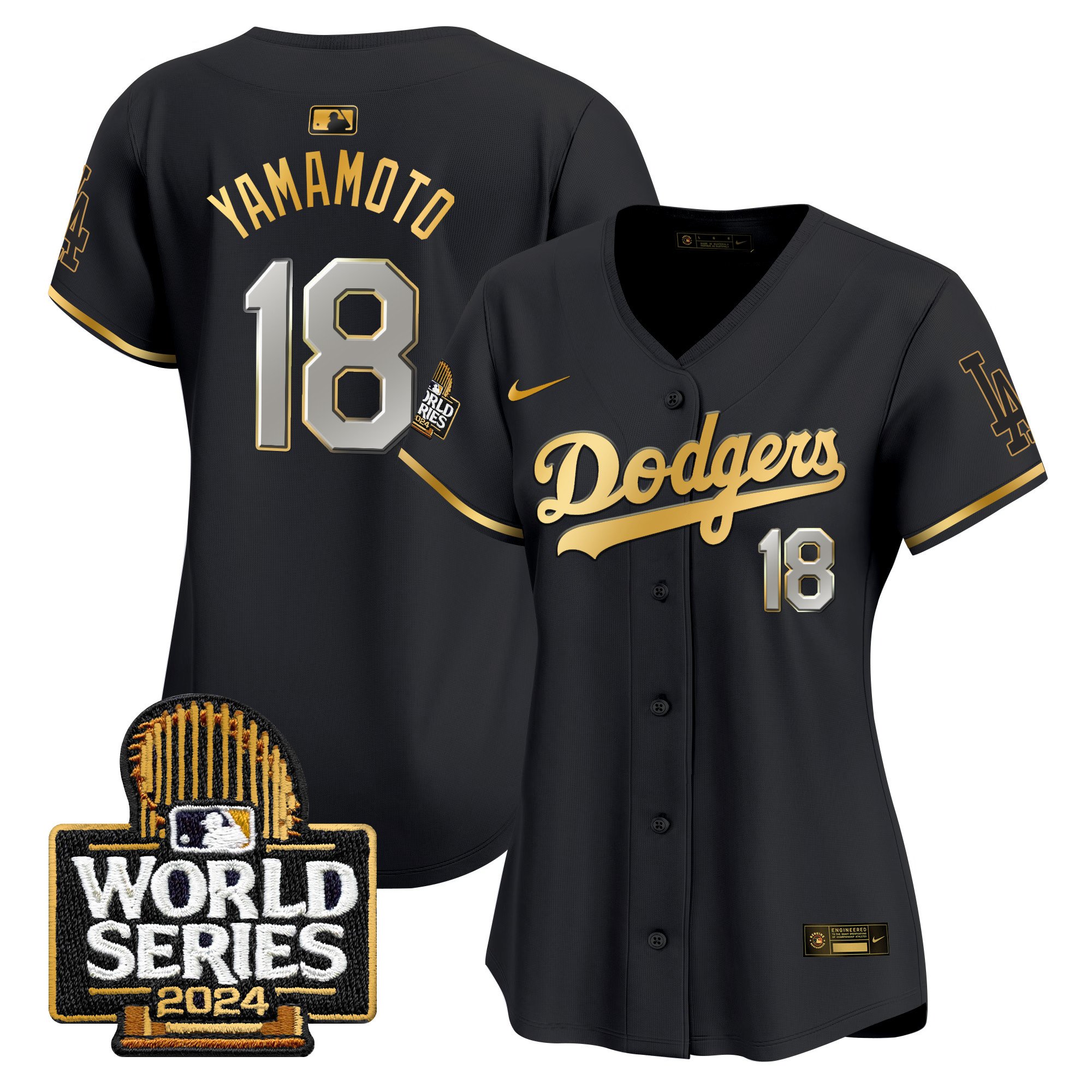 Women's Dodgers 2024 World Series Gold Trim Vapor Premier Limited Jersey - All Stitched