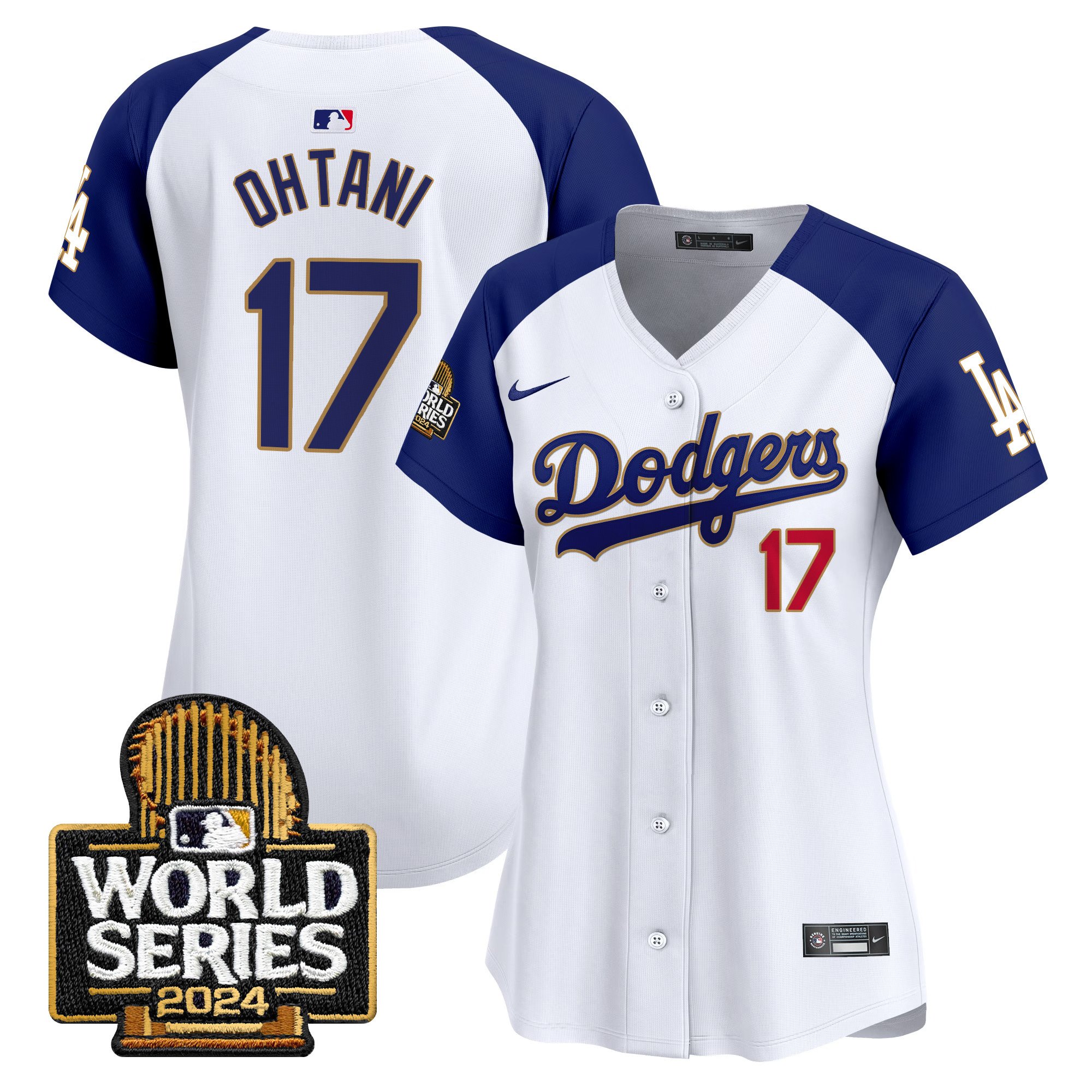 Women's Dodgers 2024 World Series Gold Trim Vapor Premier Limited Jersey - All Stitched