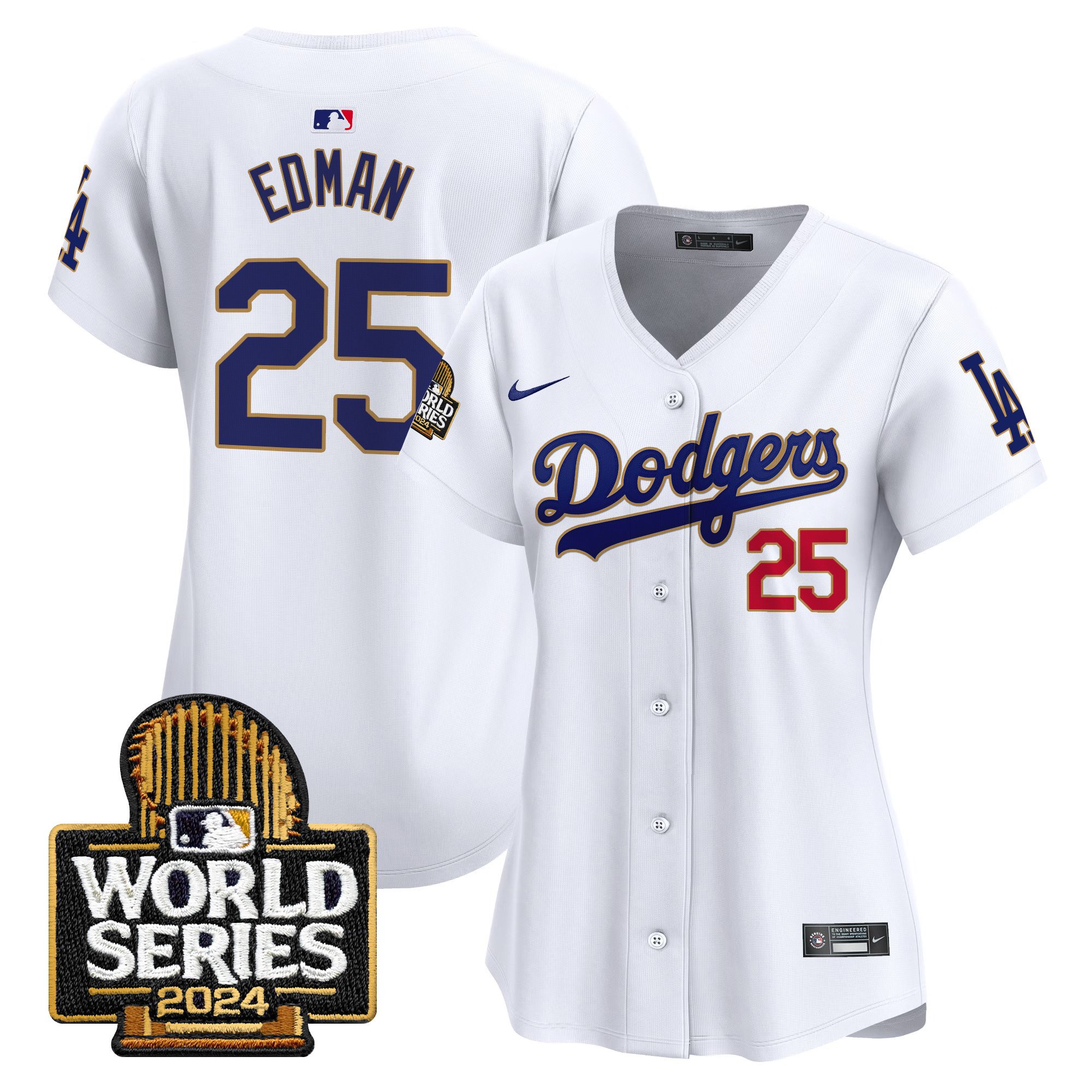 Women's Dodgers 2024 World Series Gold Trim Vapor Premier Limited Jersey - All Stitched