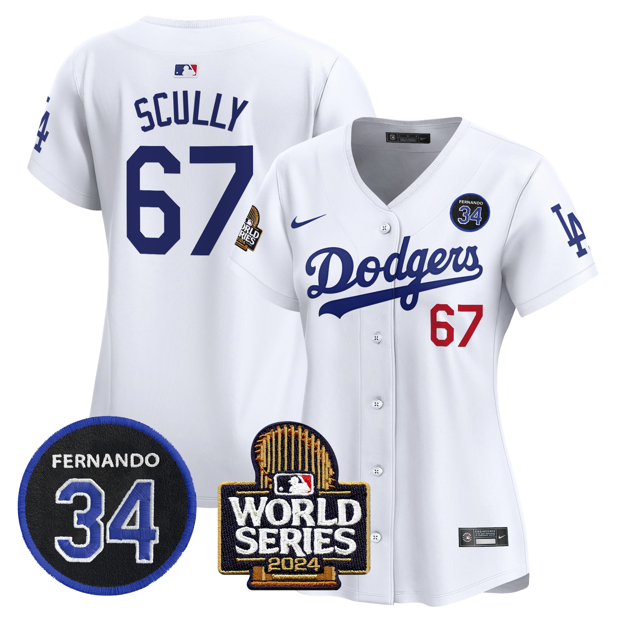Women's Dodgers Fernando Valenzuela & 2024 World Series Patch Vapor Premier Limited Jersey V2 - All Stitched