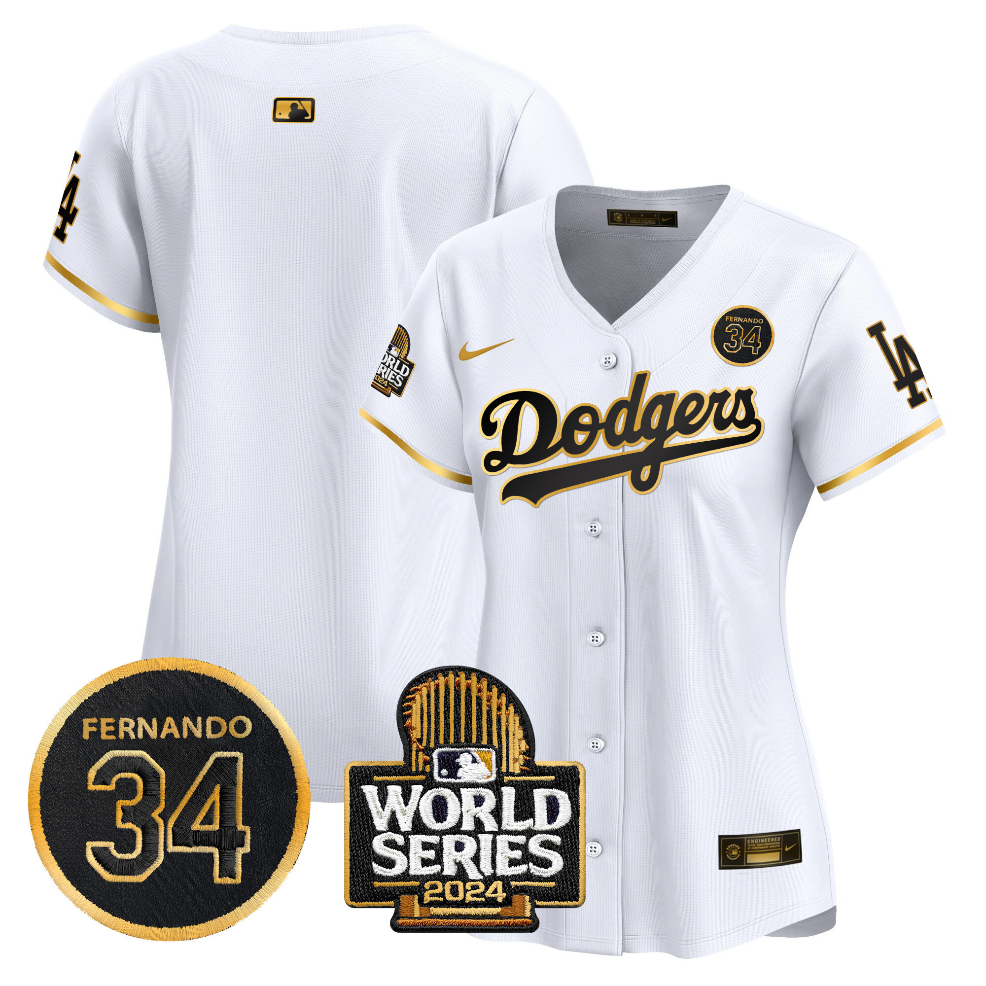 Women's Dodgers Fernando Valenzuela & 2024 World Series Patch Vapor Premier Limited Jersey V2 - All Stitched