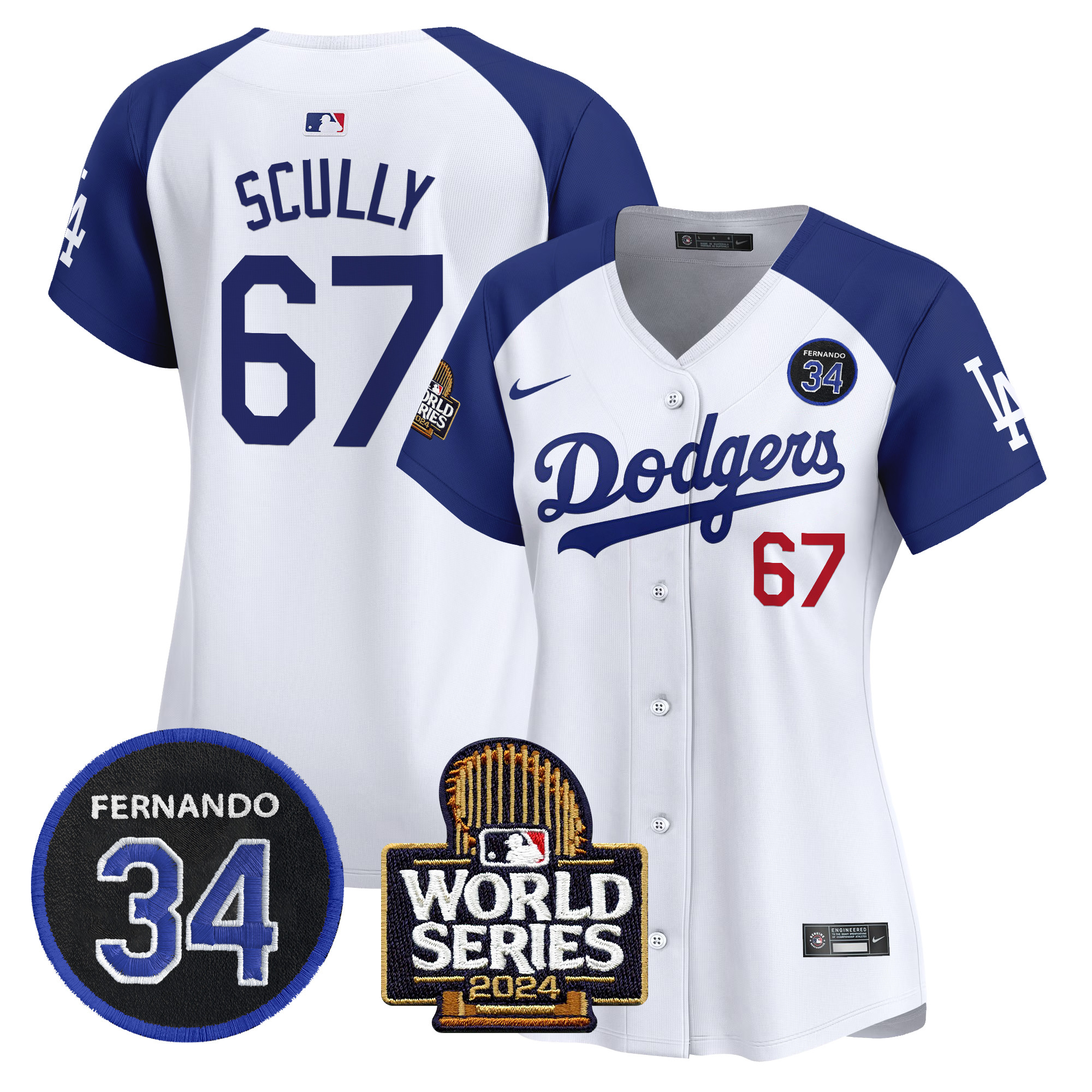 Women's Dodgers Fernando Valenzuela & 2024 World Series Patch Vapor Premier Limited Jersey V2 - All Stitched