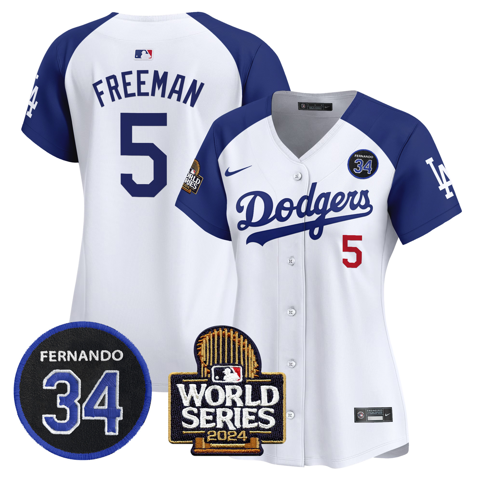 Women's Dodgers Fernando Valenzuela & 2024 World Series Patch Vapor Premier Limited Jersey V2 - All Stitched