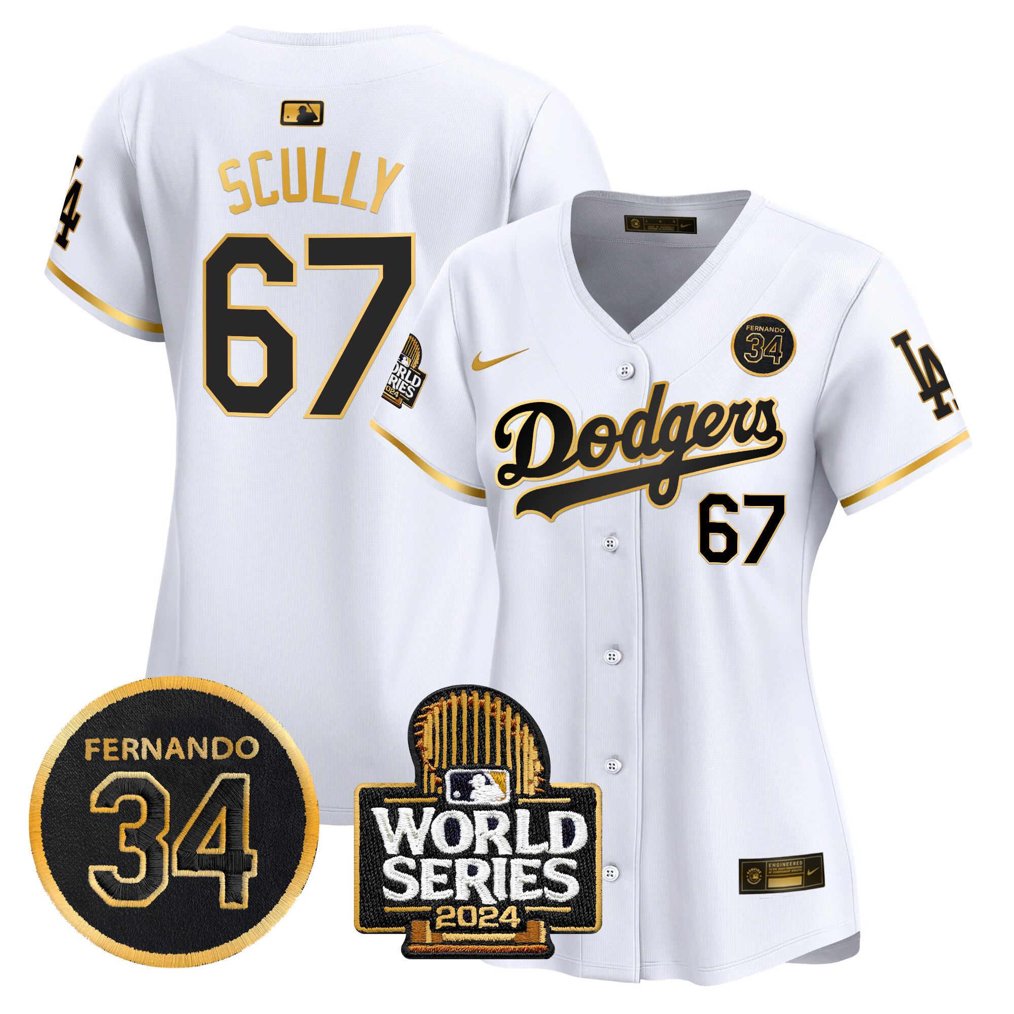 Women's Dodgers Fernando Valenzuela & 2024 World Series Patch Vapor Premier Limited Jersey V2 - All Stitched