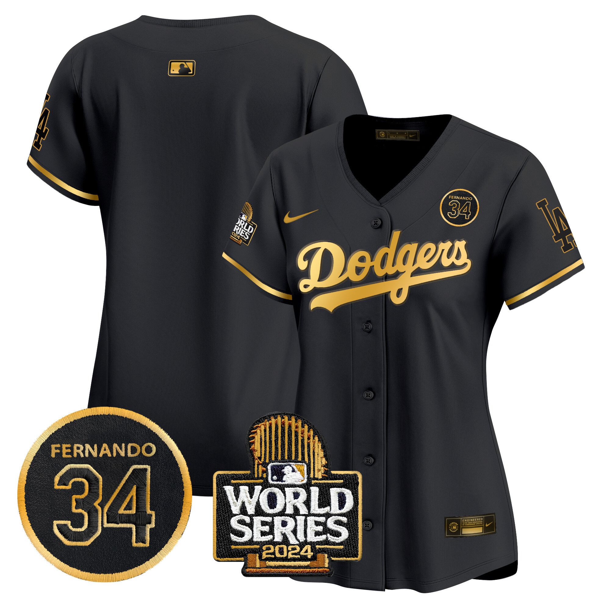 Women's Dodgers Fernando Valenzuela & 2024 World Series Patch Vapor Premier Limited Jersey V2 - All Stitched