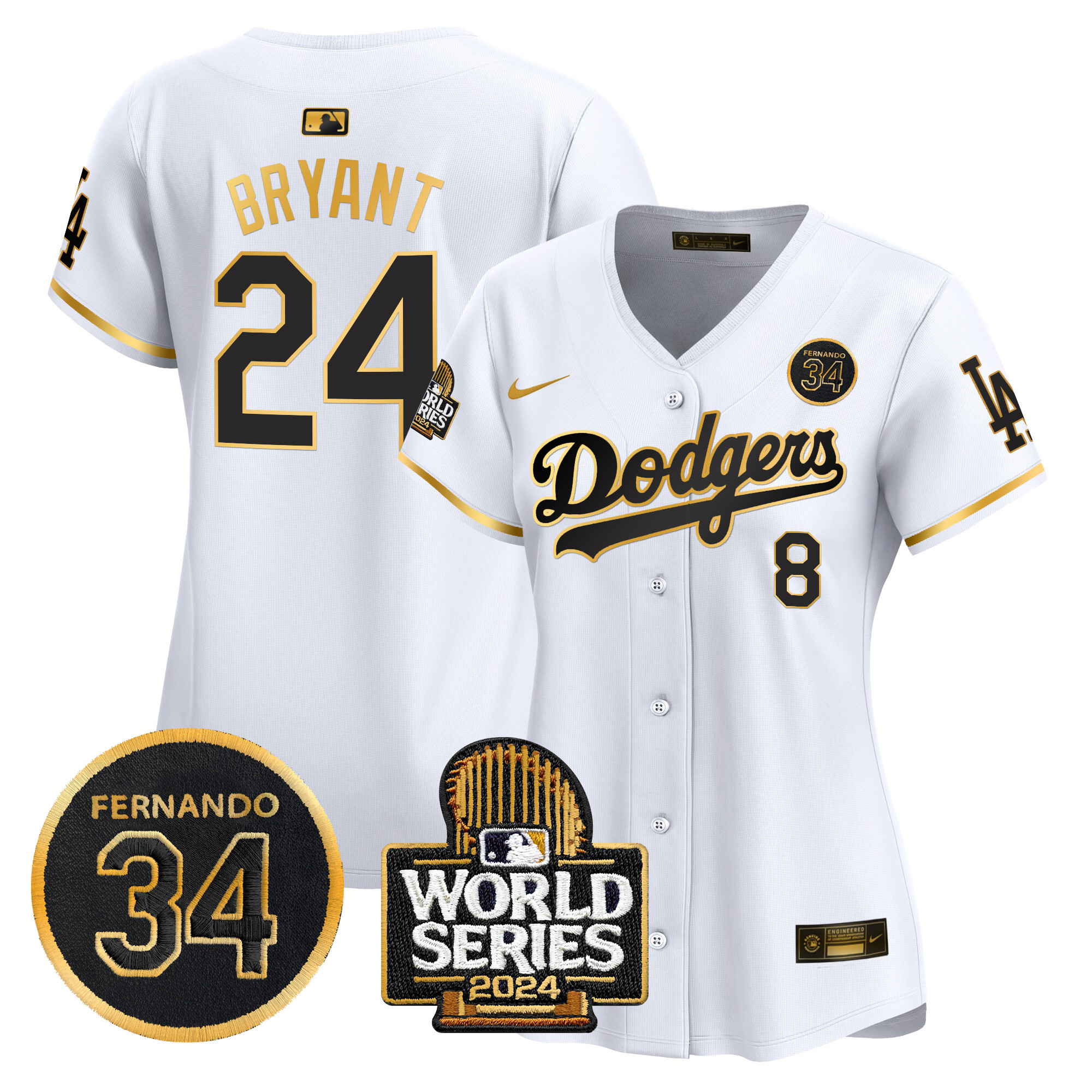 Women's Dodgers Fernando Valenzuela & 2024 World Series Patch Vapor Premier Limited Jersey V2 - All Stitched