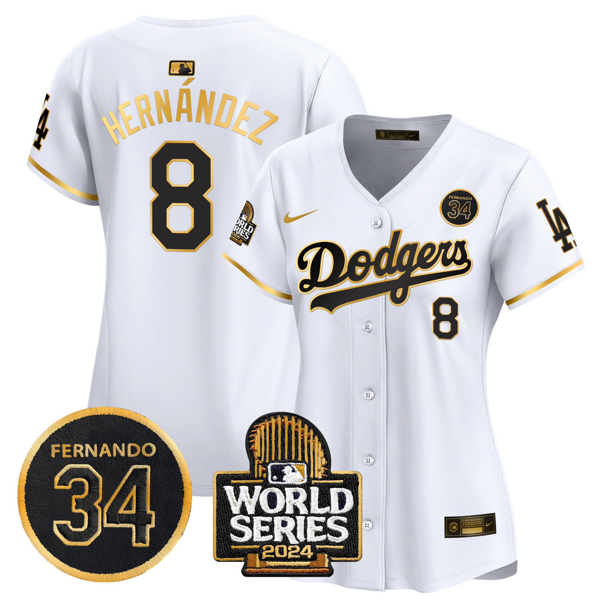 Women's Dodgers Fernando Valenzuela & 2024 World Series Patch Vapor Premier Limited Jersey V2 - All Stitched