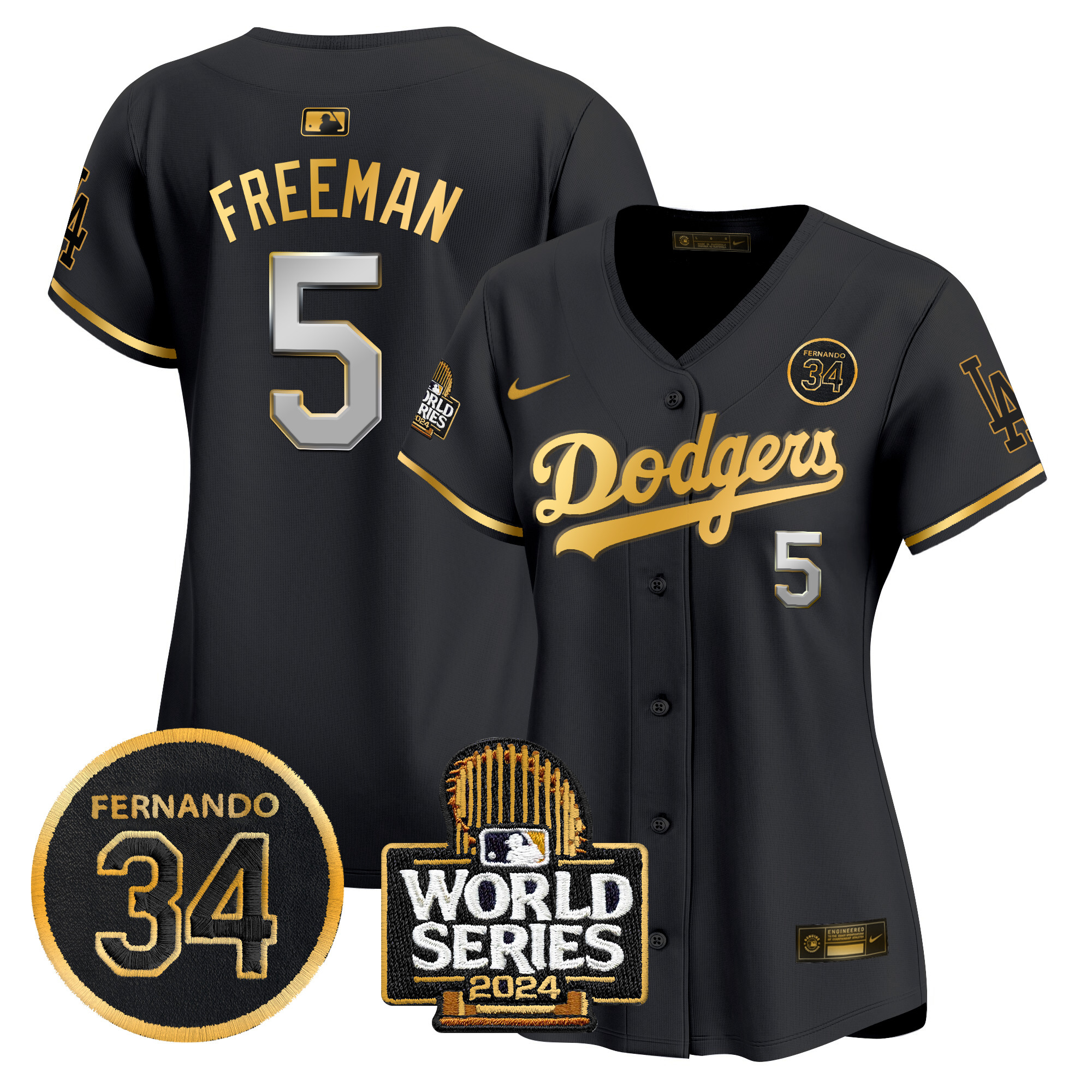 Women's Dodgers Fernando Valenzuela & 2024 World Series Patch Vapor Premier Limited Jersey V2 - All Stitched