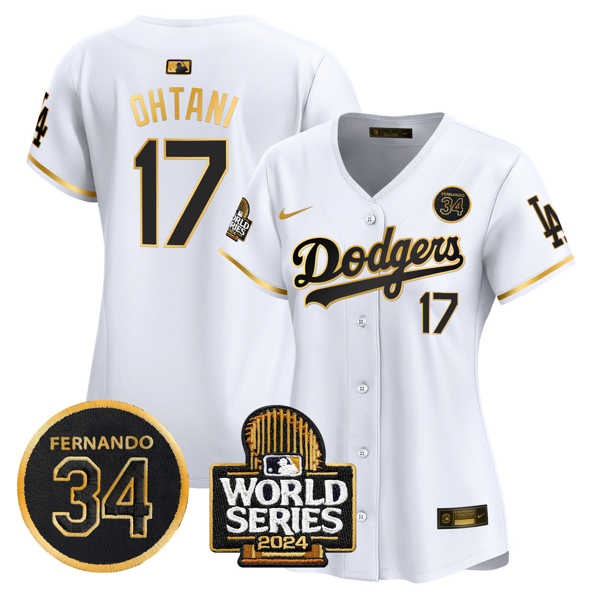 Women's Dodgers Fernando Valenzuela & 2024 World Series Patch Vapor Premier Limited Jersey V2 - All Stitched