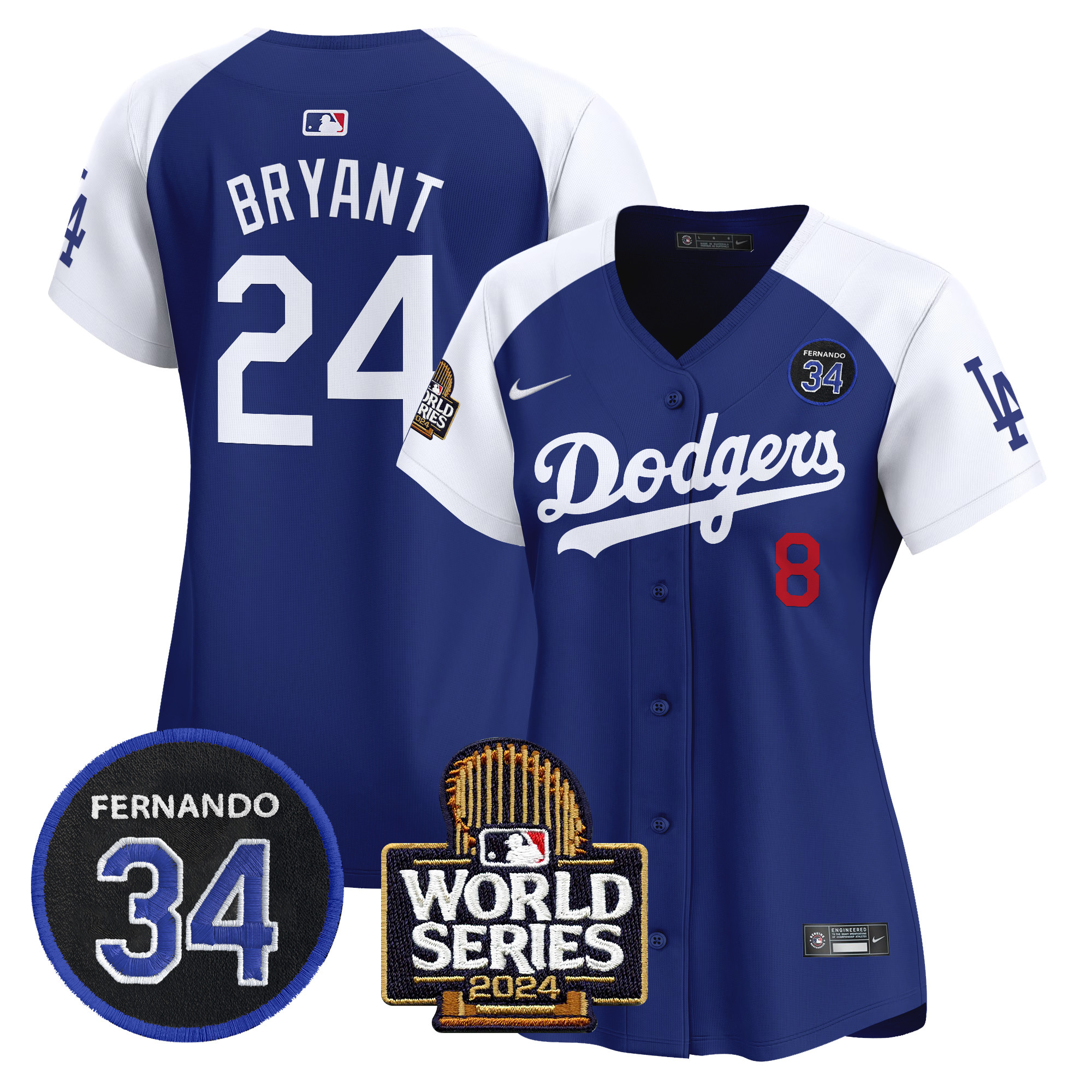 Women's Dodgers Fernando Valenzuela & 2024 World Series Patch Vapor Premier Limited Jersey V2 - All Stitched