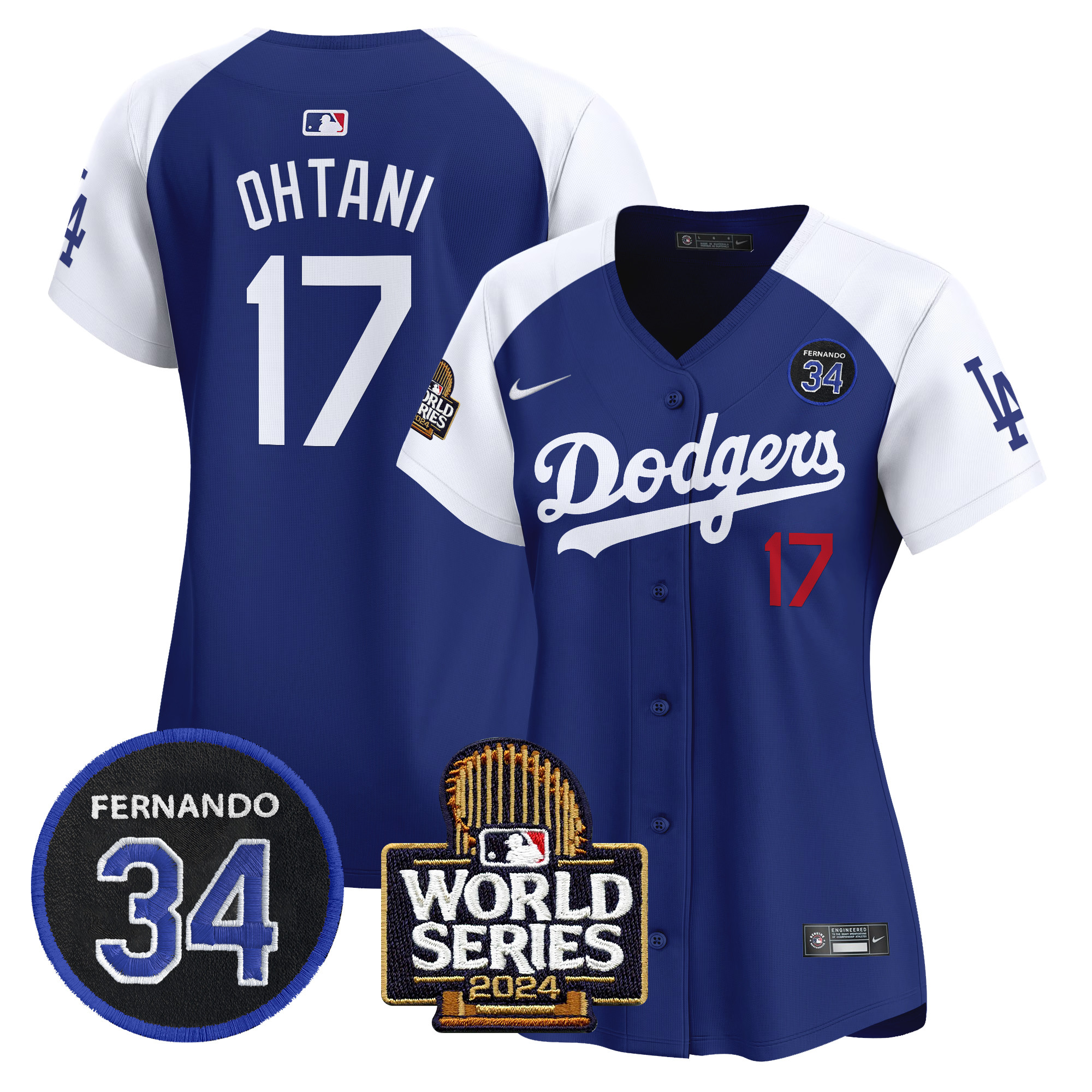 Women's Dodgers Fernando Valenzuela & 2024 World Series Patch Vapor Premier Limited Jersey V2 - All Stitched